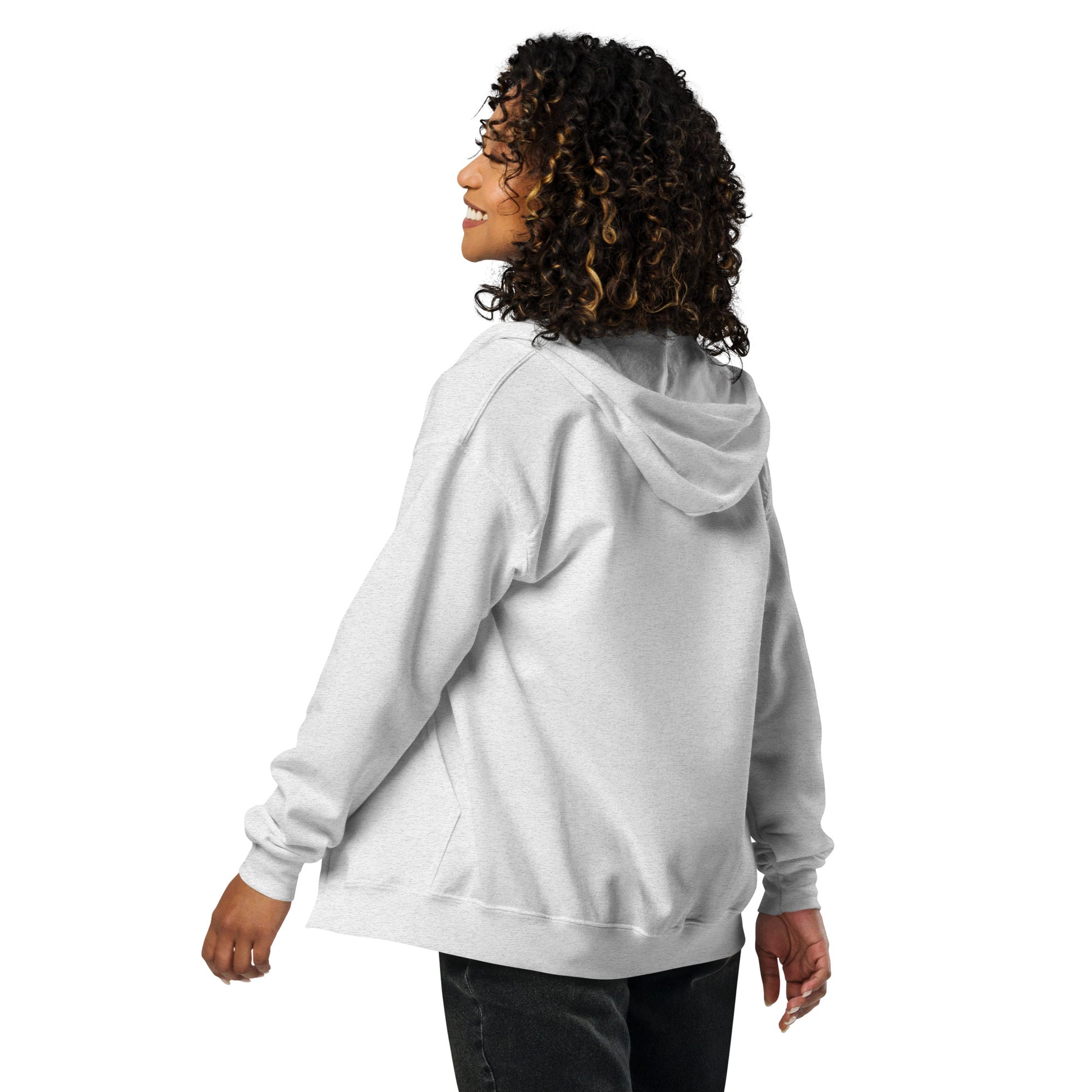 ProudPath Zip Hoodie — ash, back view, queer-owned PNW Pride apparel