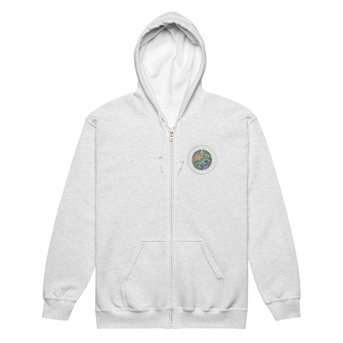 Moved by the Tide Zip Hoodie — ash, front view, queer-owned PNW Pride apparel