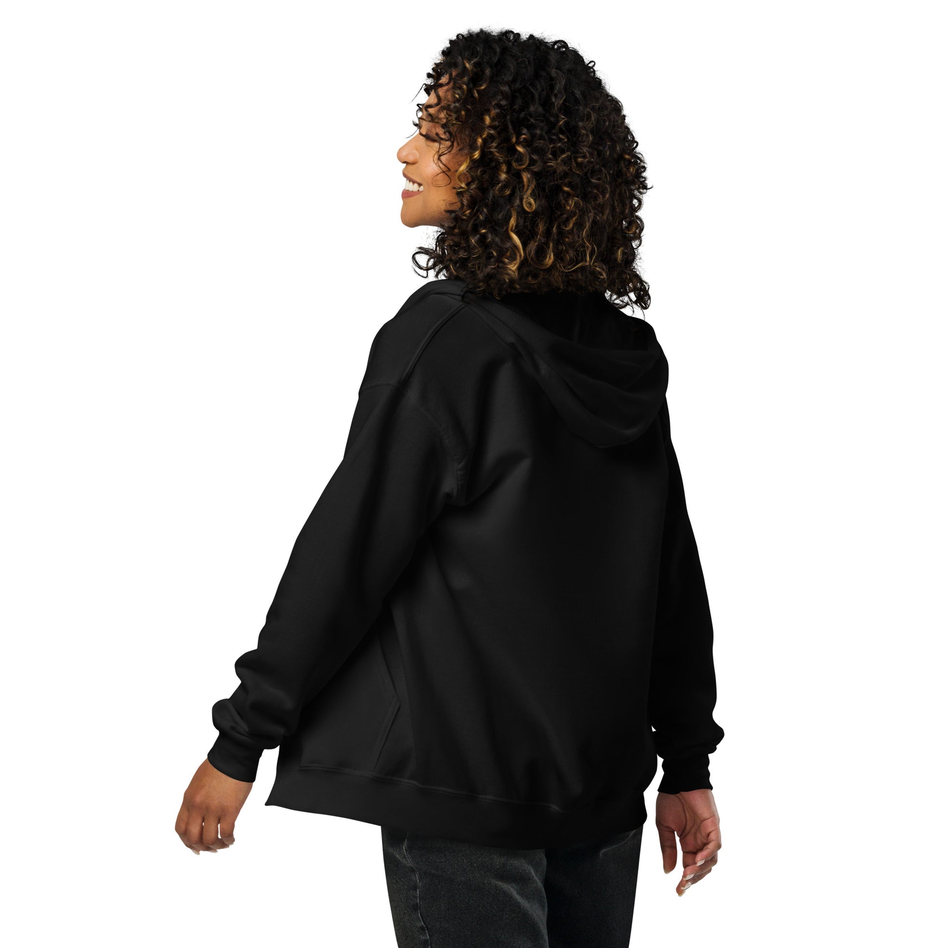ProudPath Zip Hoodie — black, back view, queer-owned PNW Pride apparel