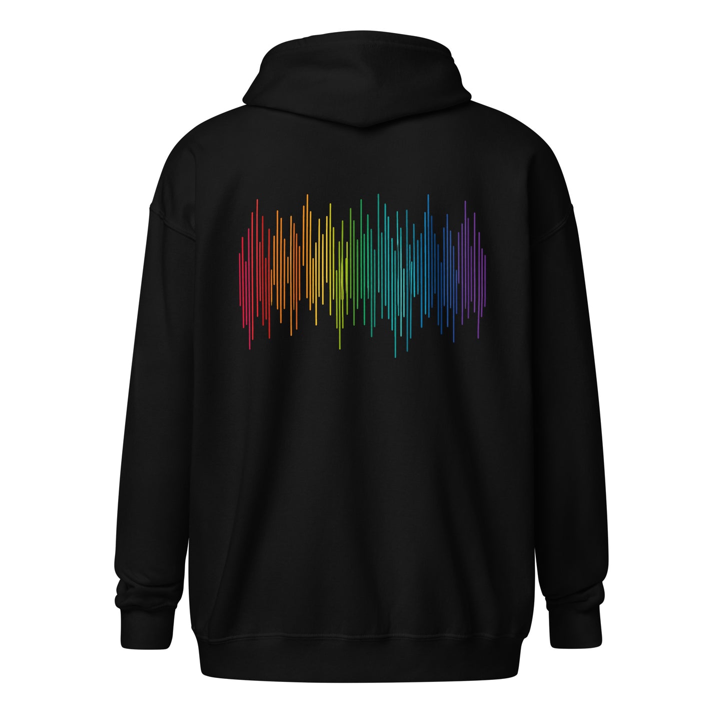PrideFall Zip Hoodie — black, back view, queer-owned PNW Pride apparel