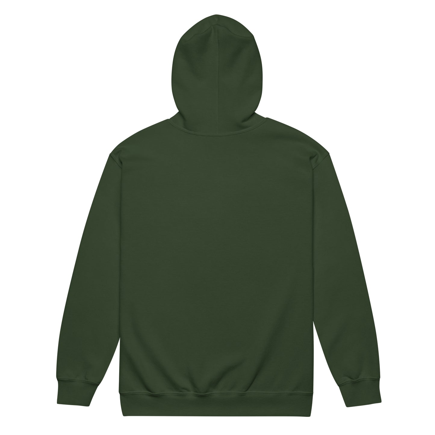 Moved by the Tide Zip Hoodie — forest green, back view, queer-owned PNW Pride apparel