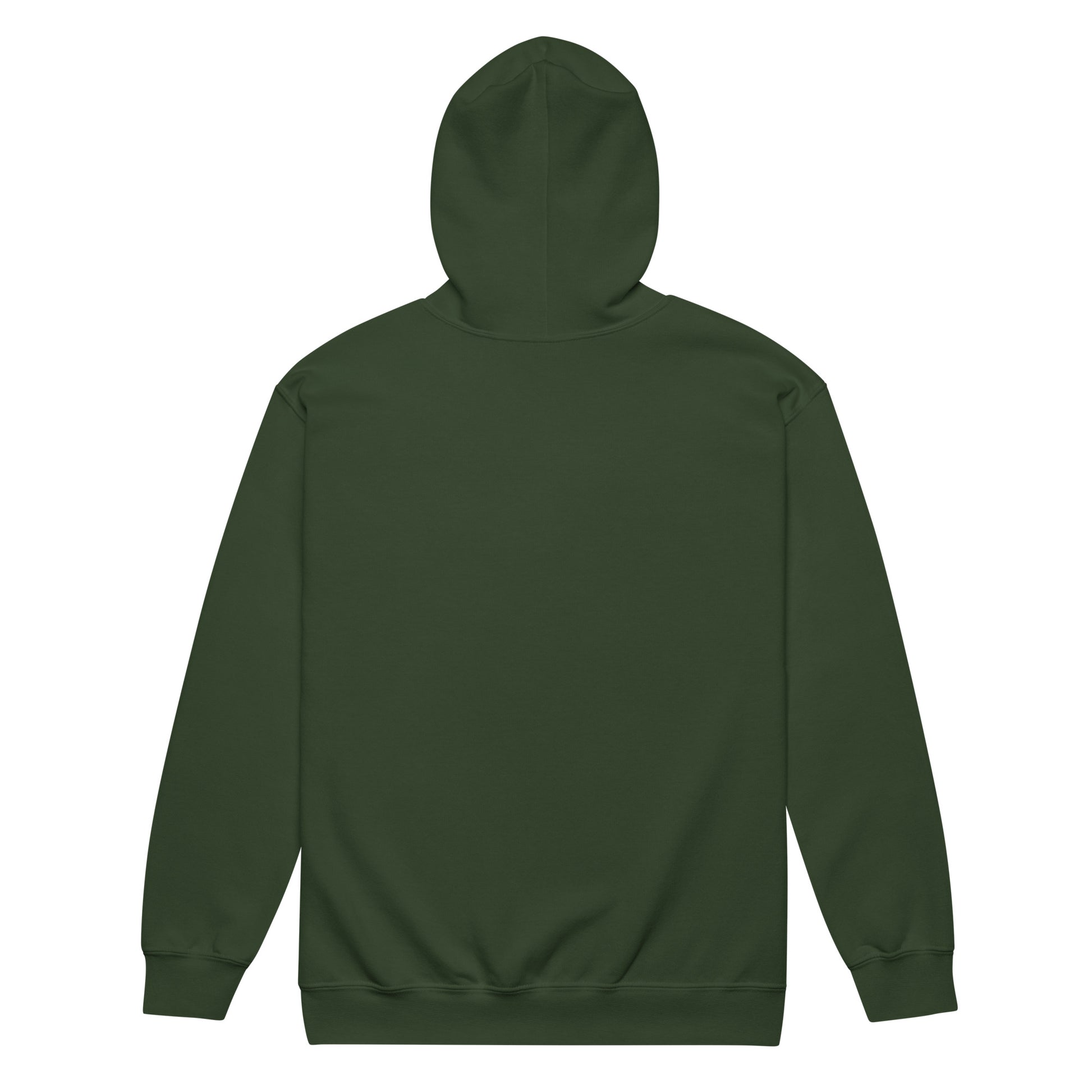 Moved by the Tide Zip Hoodie — forest green, back view, queer-owned PNW Pride apparel