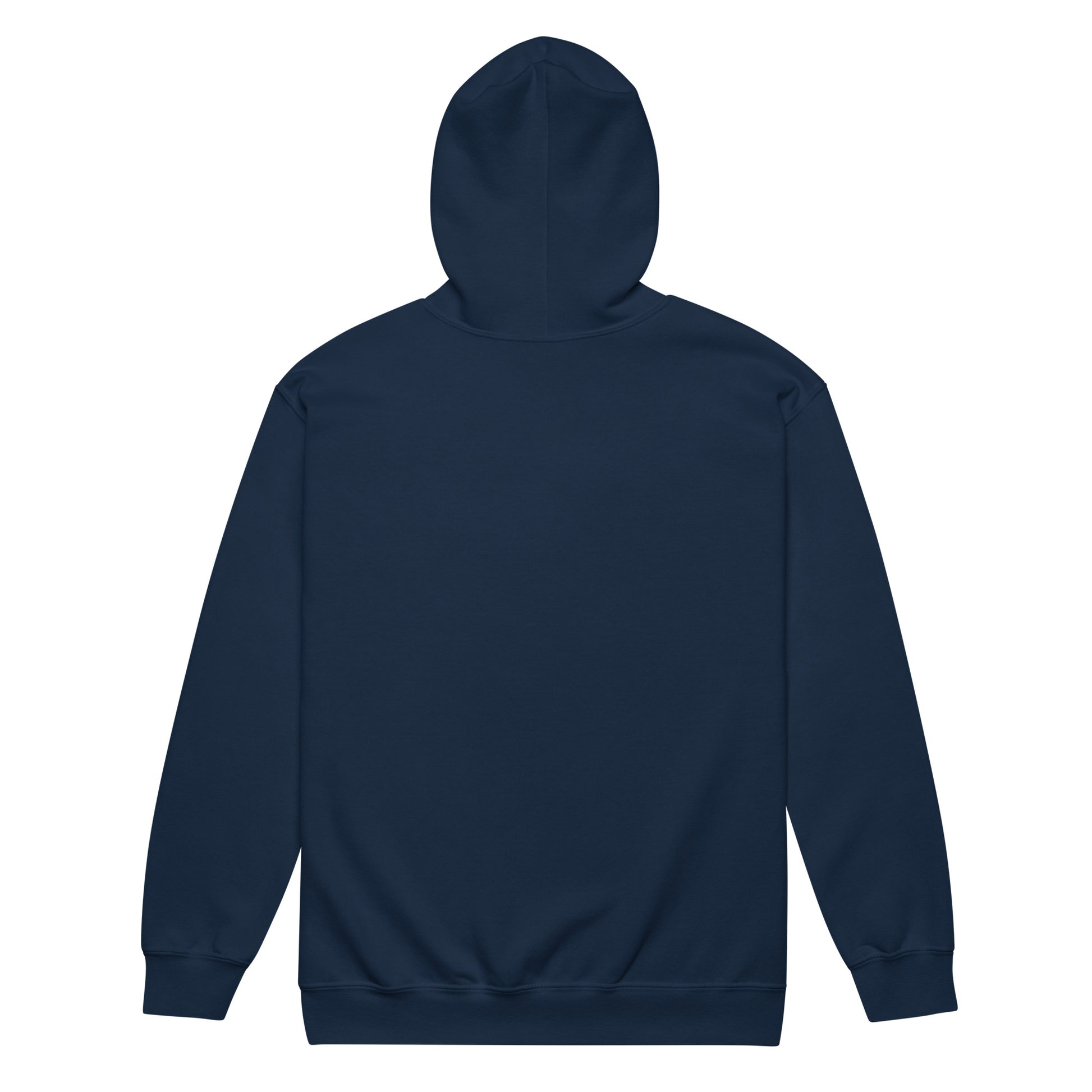Moved by the Tide Zip Hoodie — navy, back view, queer-owned PNW Pride apparel