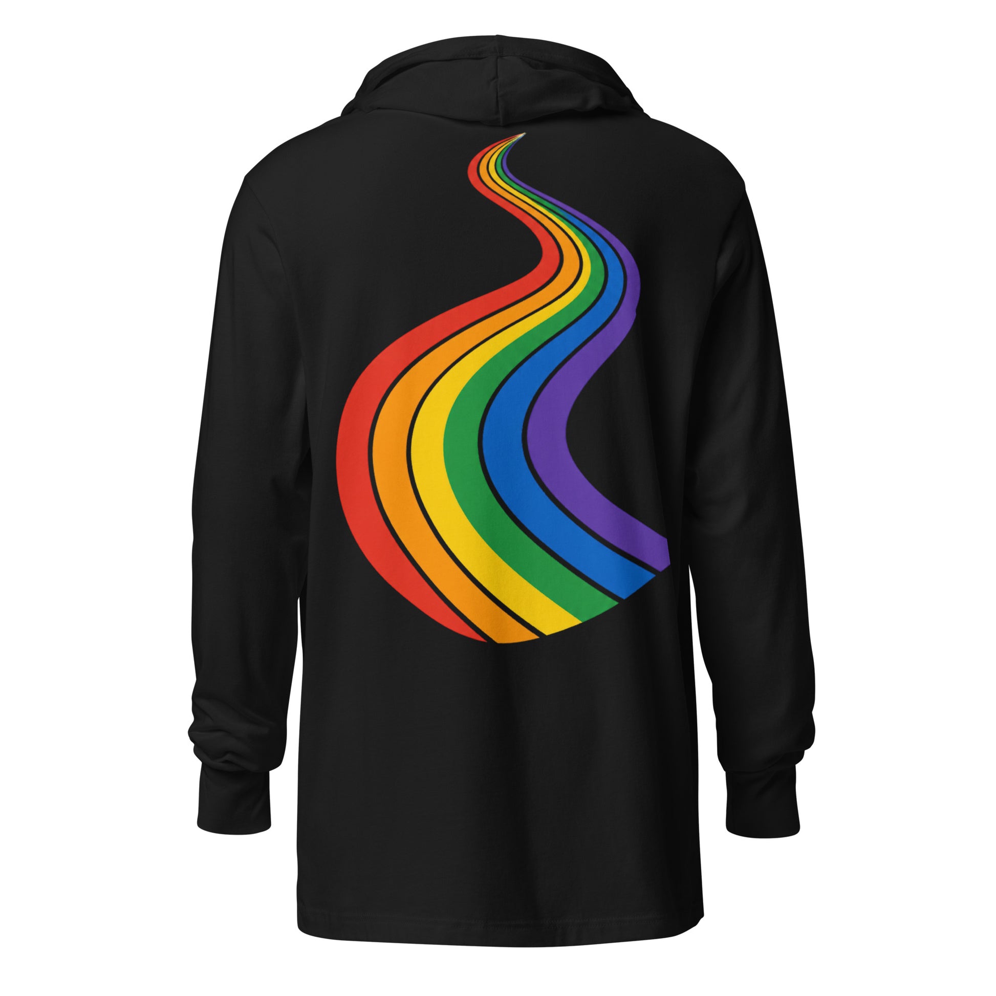 ProudPath Hooded Long Sleeve Tee — black, back view, queer-owned PNW Pride apparel
