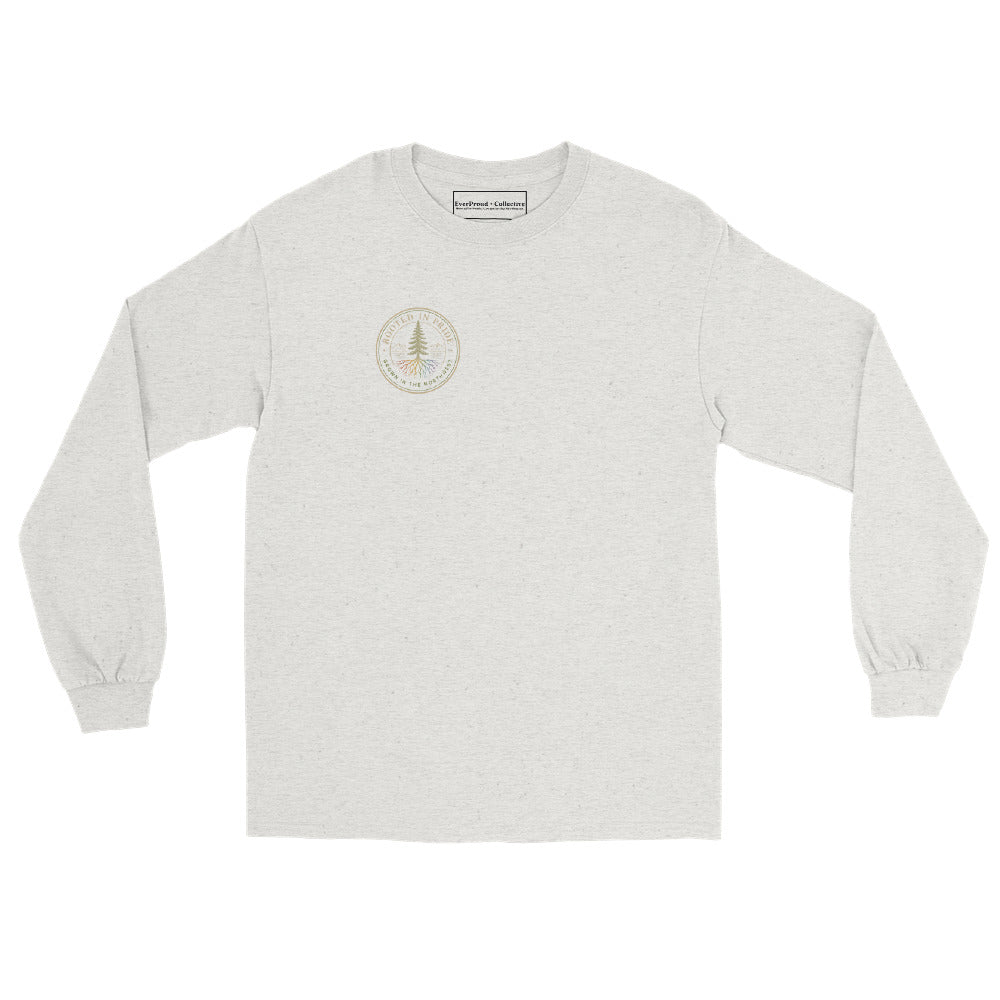Beneath the Canopy Long Sleeve Tee — ash, front view, queer-owned PNW Pride apparel