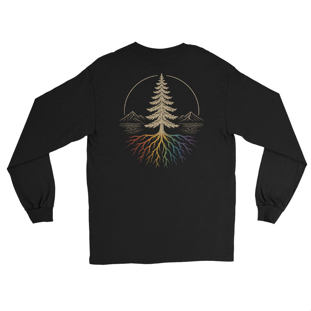 Beneath the Canopy Long Sleeve Tee — black, back view, queer-owned PNW Pride apparel