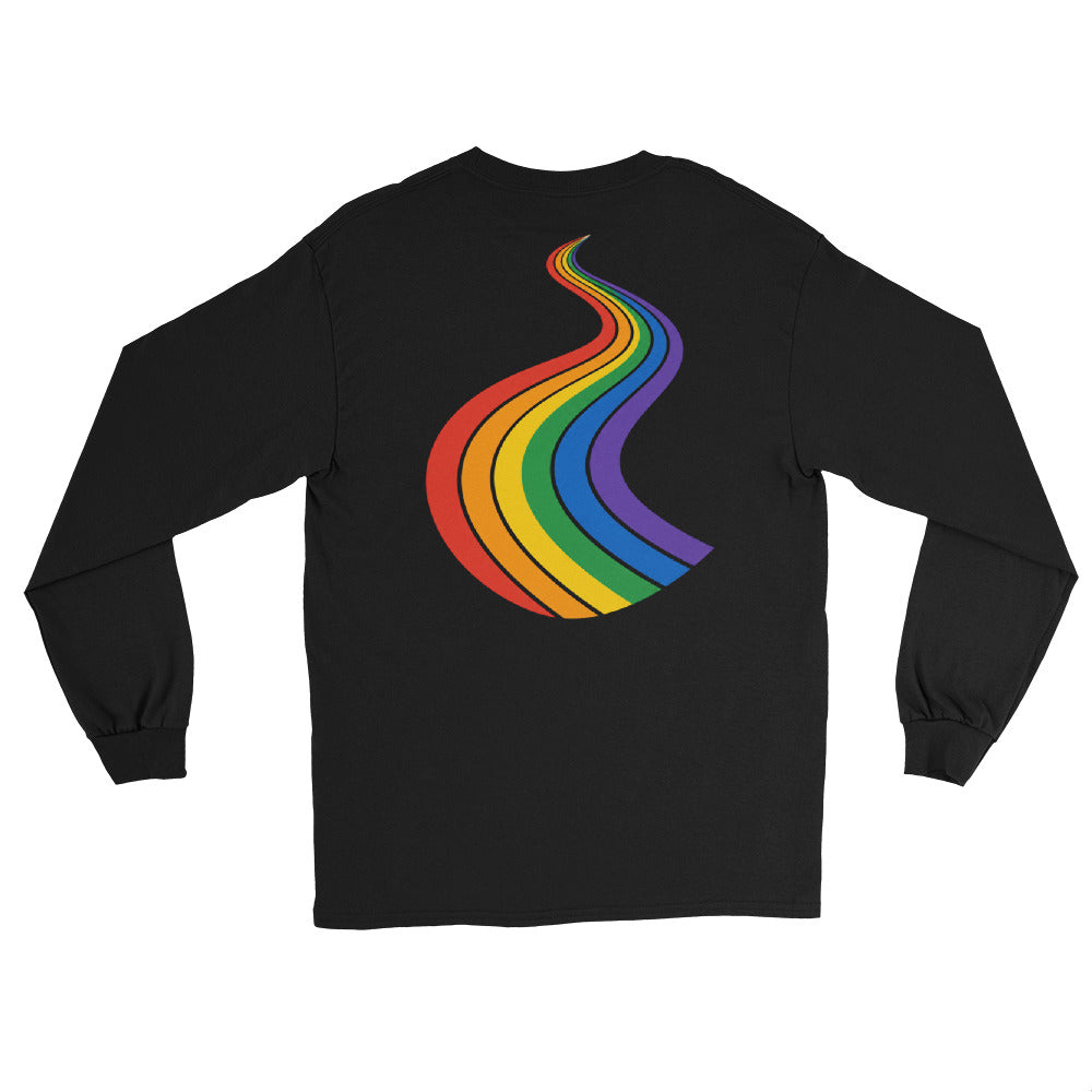 ProudPath Long Sleeve Tee — black, back view, queer-owned PNW Pride apparel
