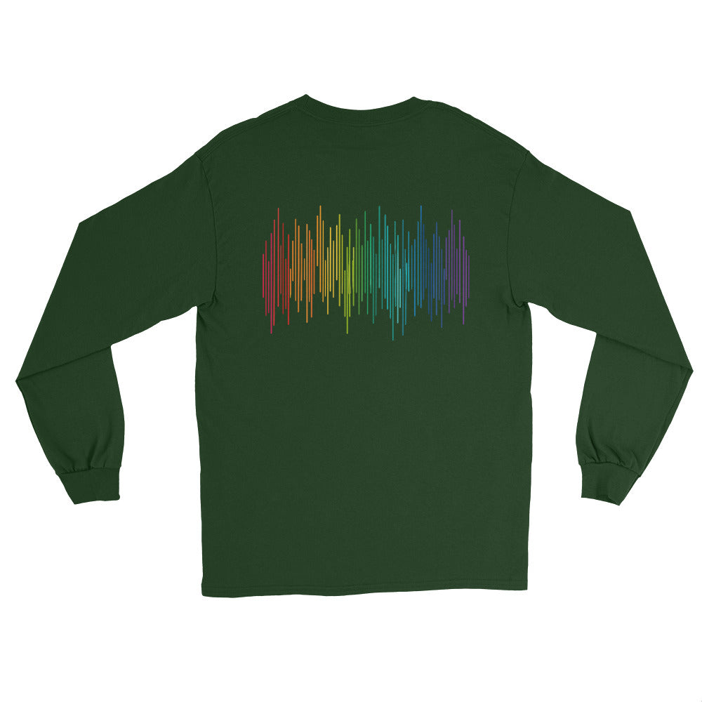 PrideFall Long Sleeve Tee — forest green, back view, queer-owned PNW Pride apparel