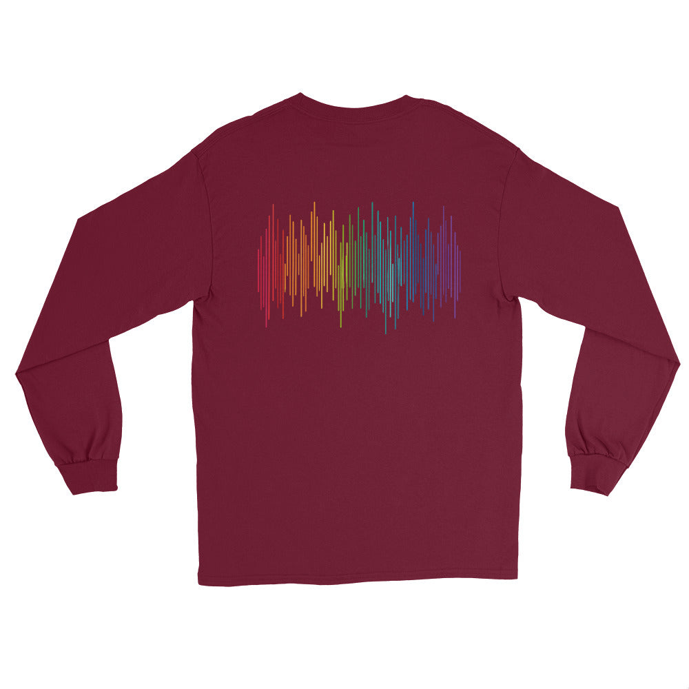 PrideFall Long Sleeve Tee — maroon, back view, queer-owned PNW Pride apparel