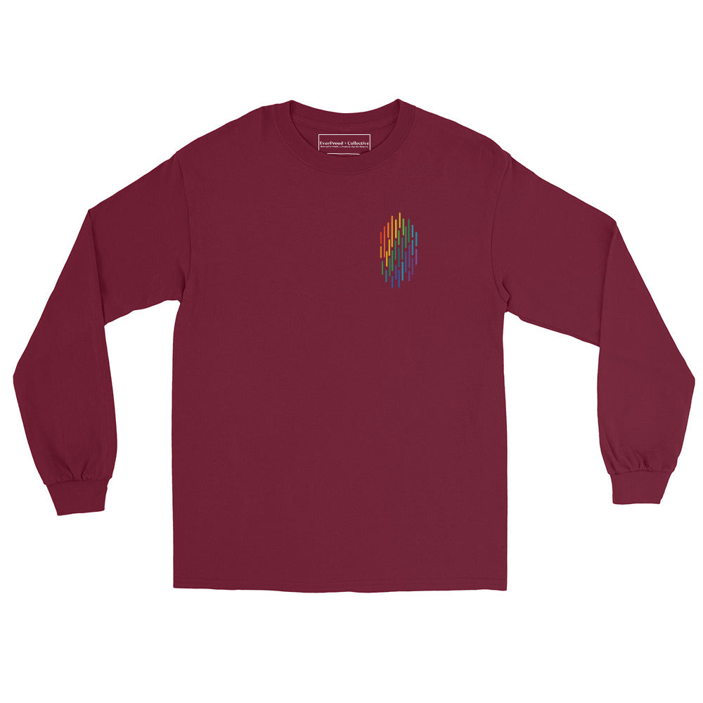PrideFall Long Sleeve Tee — maroon, front view, queer-owned PNW Pride apparel