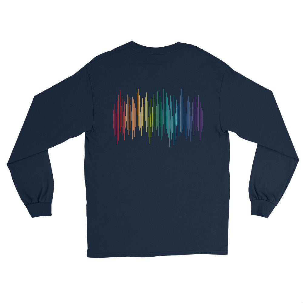 PrideFall Long Sleeve Tee — navy, back view, queer-owned PNW Pride apparel