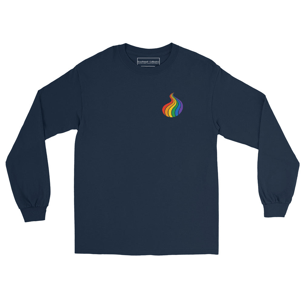 ProudPath Long Sleeve Tee — navy, front view, queer-owned PNW Pride apparel