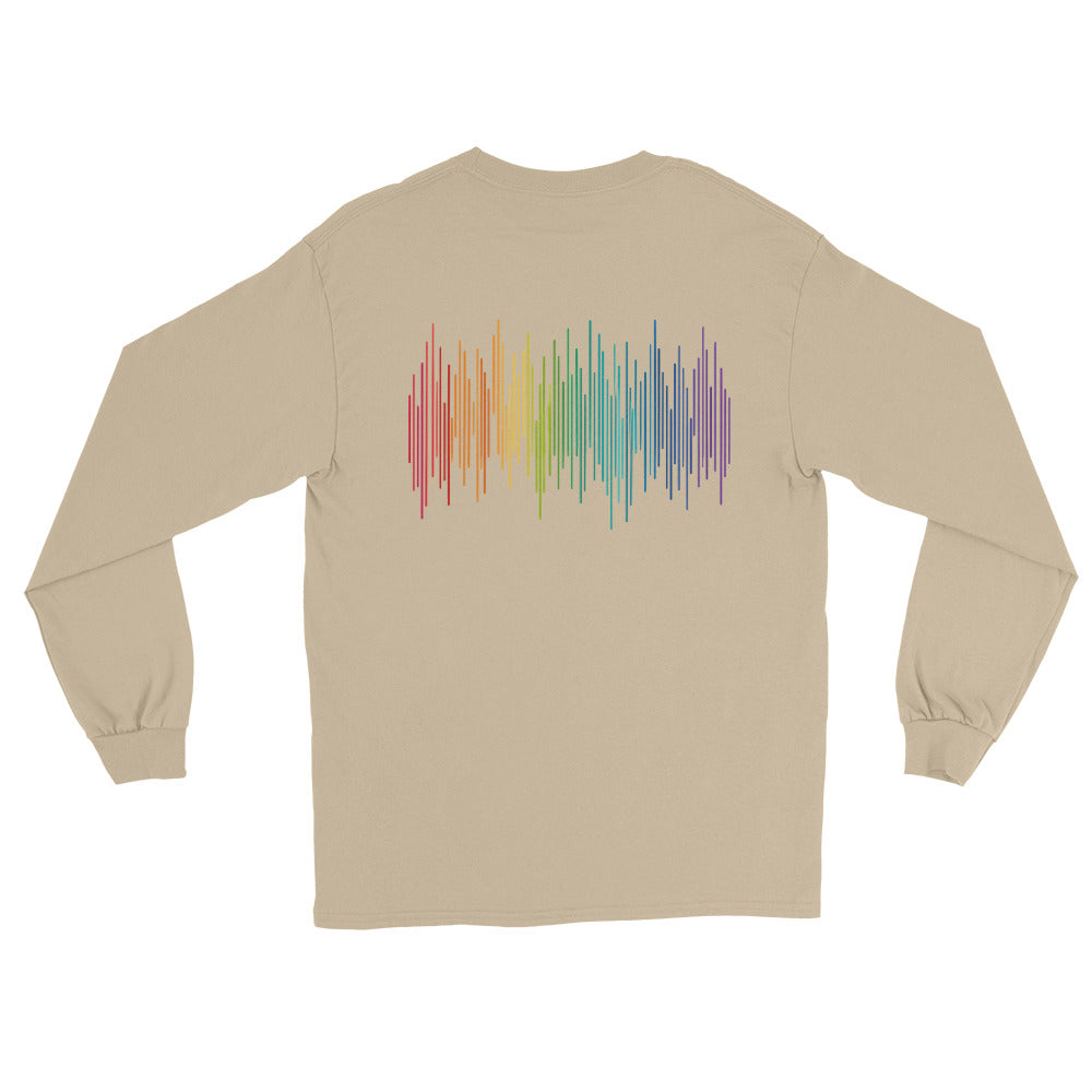 PrideFall Long Sleeve Tee — sand, back view, queer-owned PNW Pride apparel