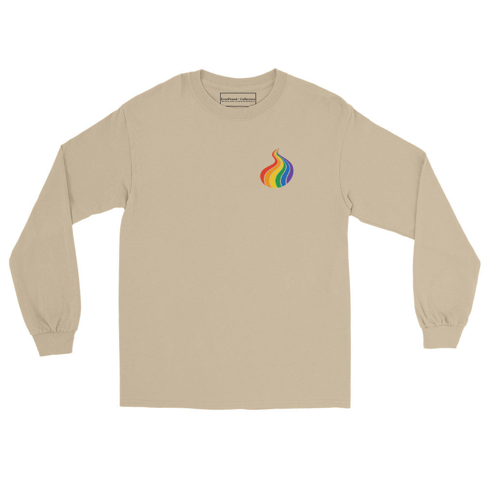 ProudPath Long Sleeve Tee — sand, front view, queer-owned PNW Pride apparel