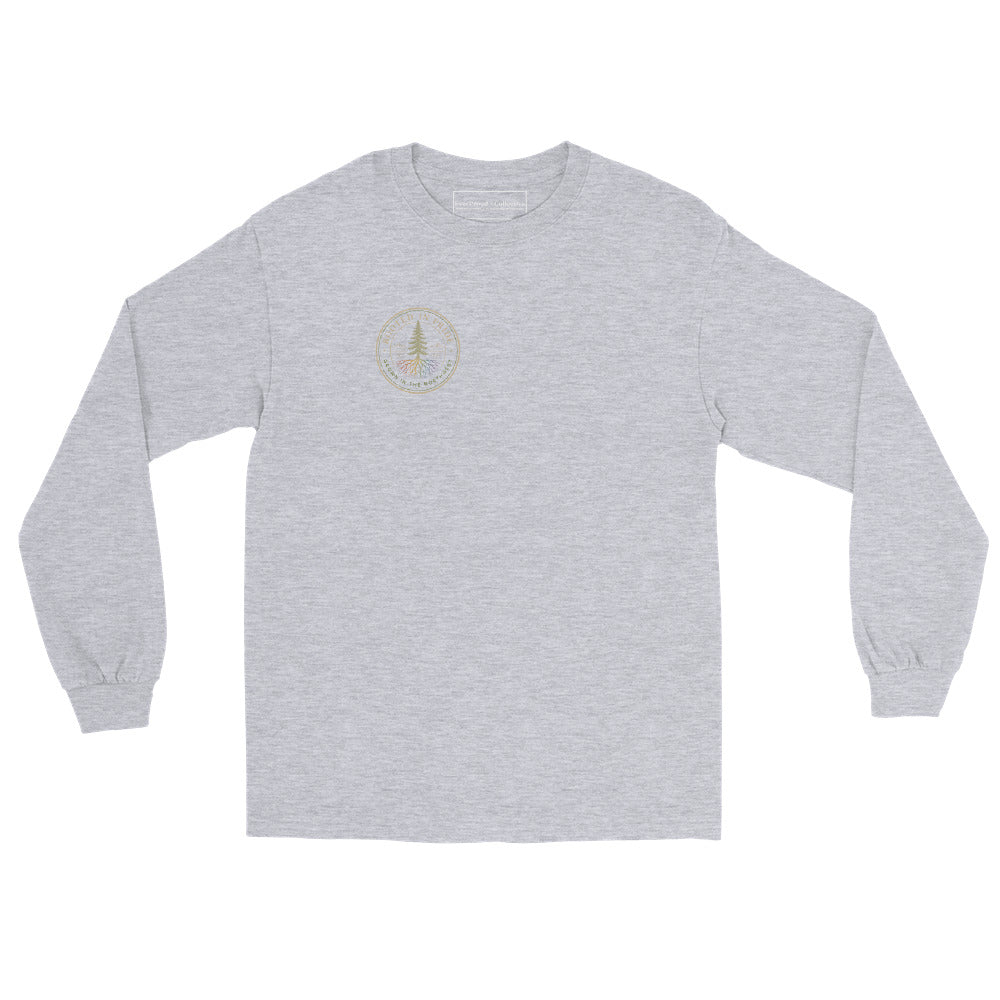 Beneath the Canopy Long Sleeve Tee — sport grey, front view, queer-owned PNW Pride apparel
