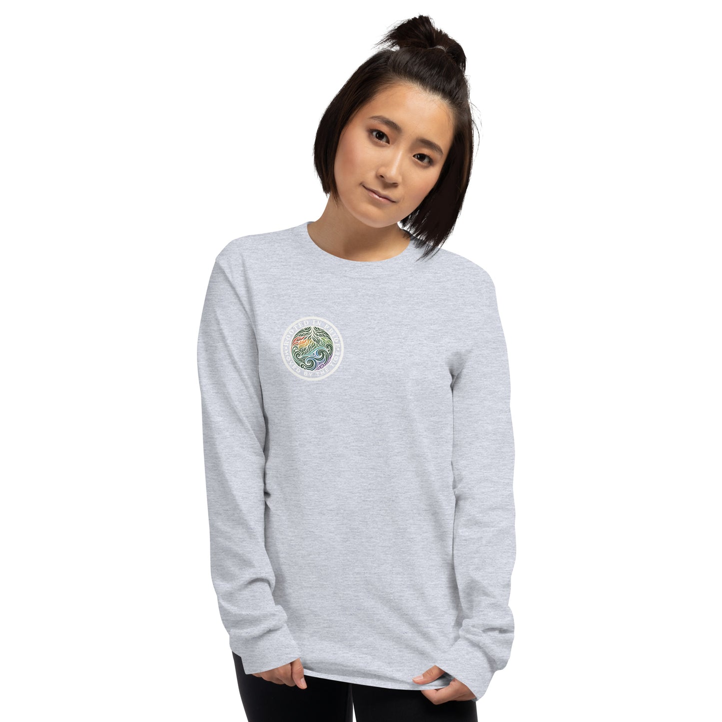 Moved by the Tide Long Sleeve Tee — sport grey, front view, queer-owned PNW Pride apparel