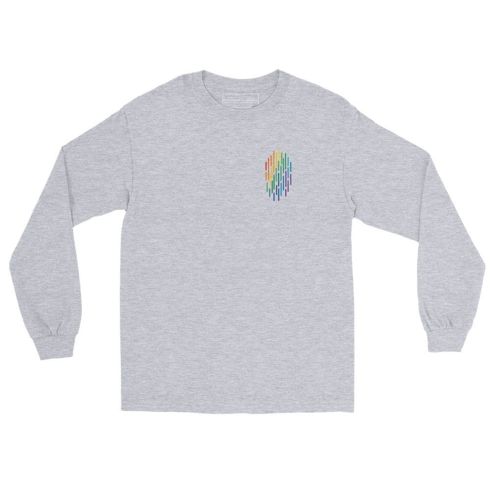 PrideFall Long Sleeve Tee — sport grey, front view, queer-owned PNW Pride apparel