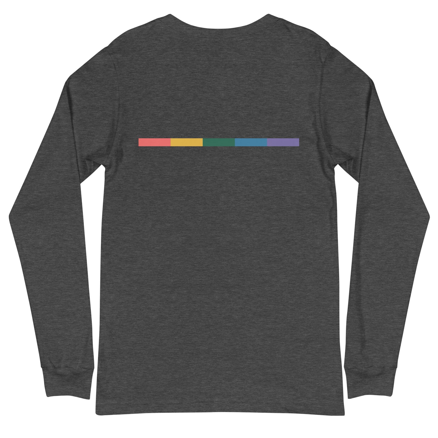 Signal Long Sleeve Tee — dark grey heather, back view, queer-owned PNW Pride apparel