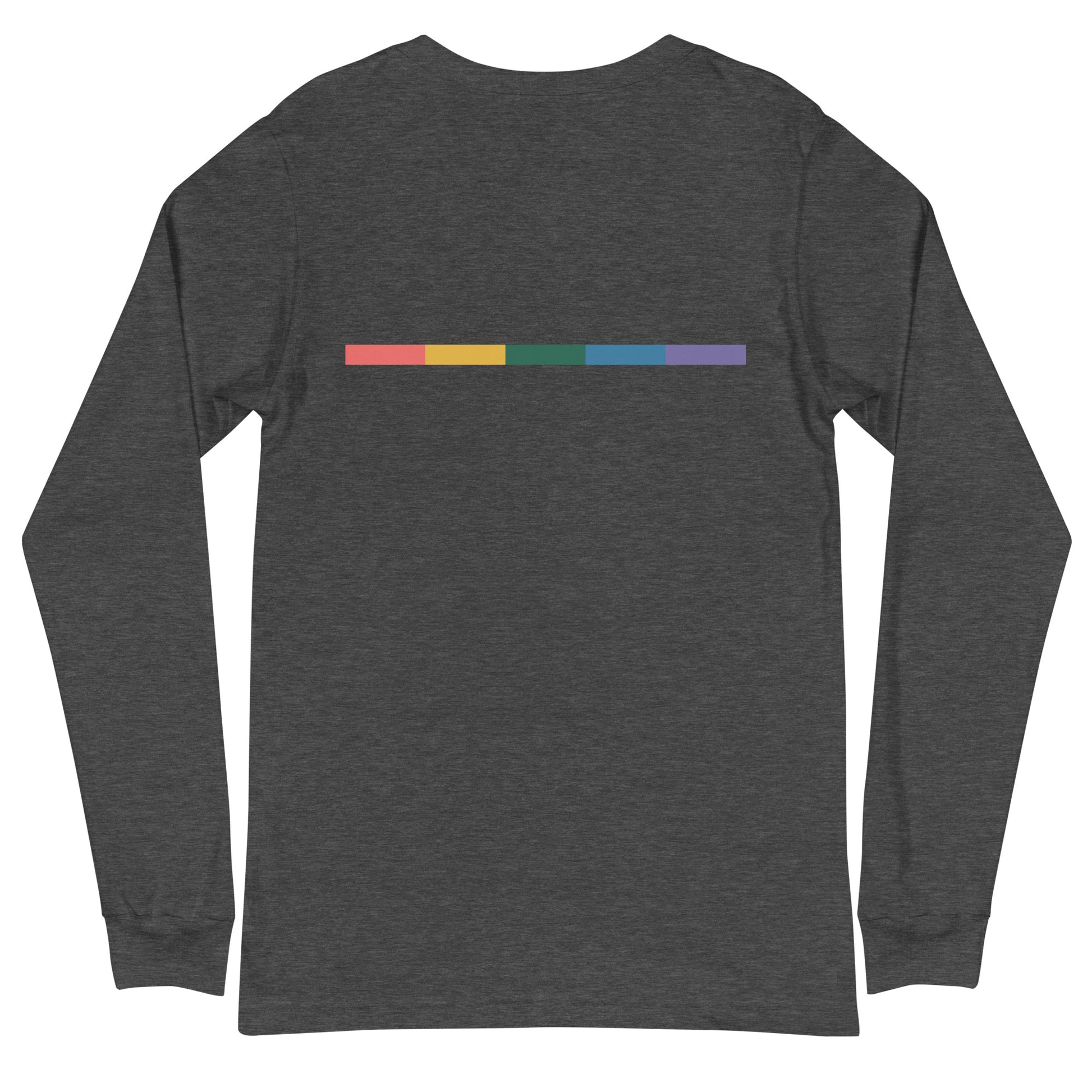 Signal Long Sleeve Tee — dark grey heather, back view, queer-owned PNW Pride apparel