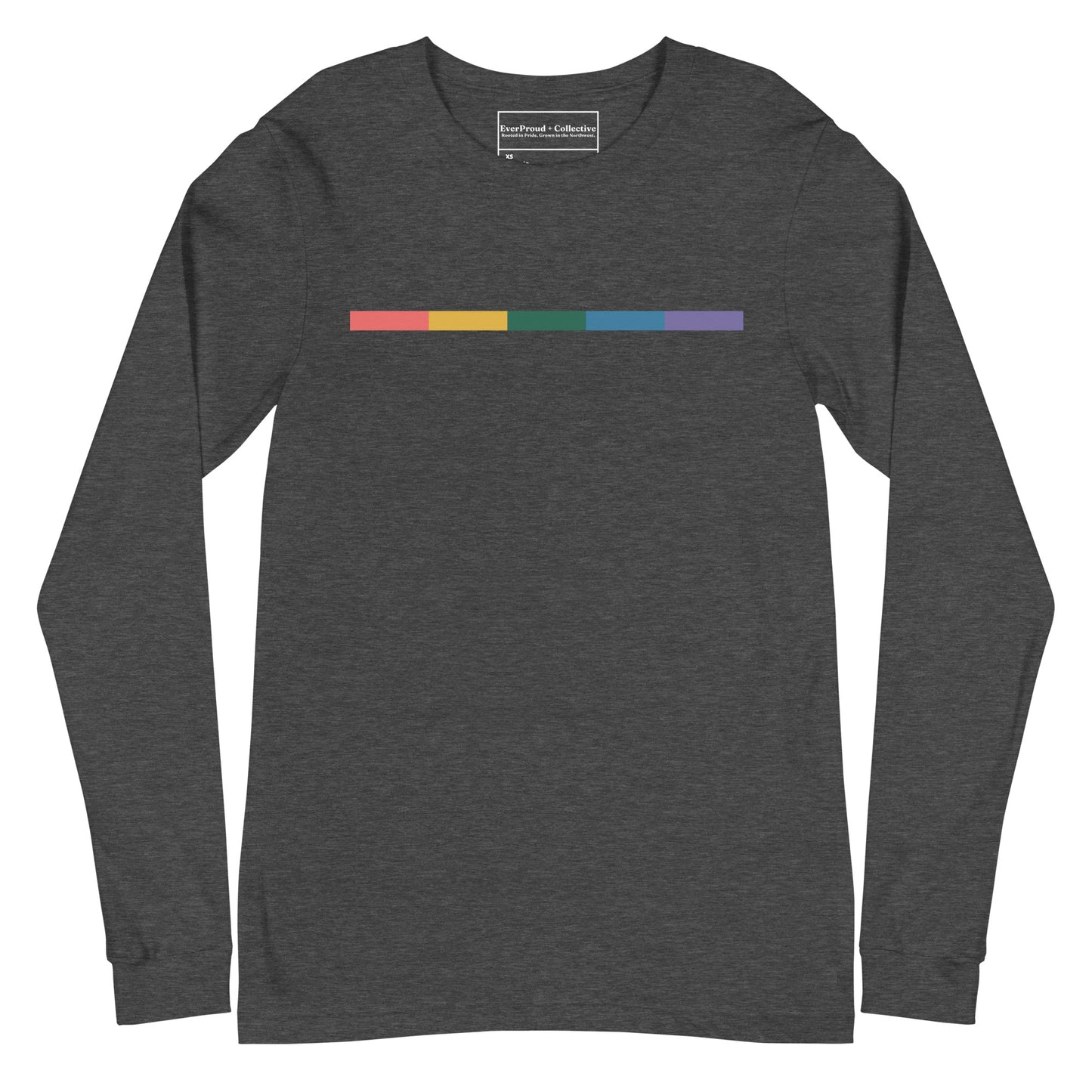 Signal Long Sleeve Tee — dark grey heather, front view, queer-owned PNW Pride apparel