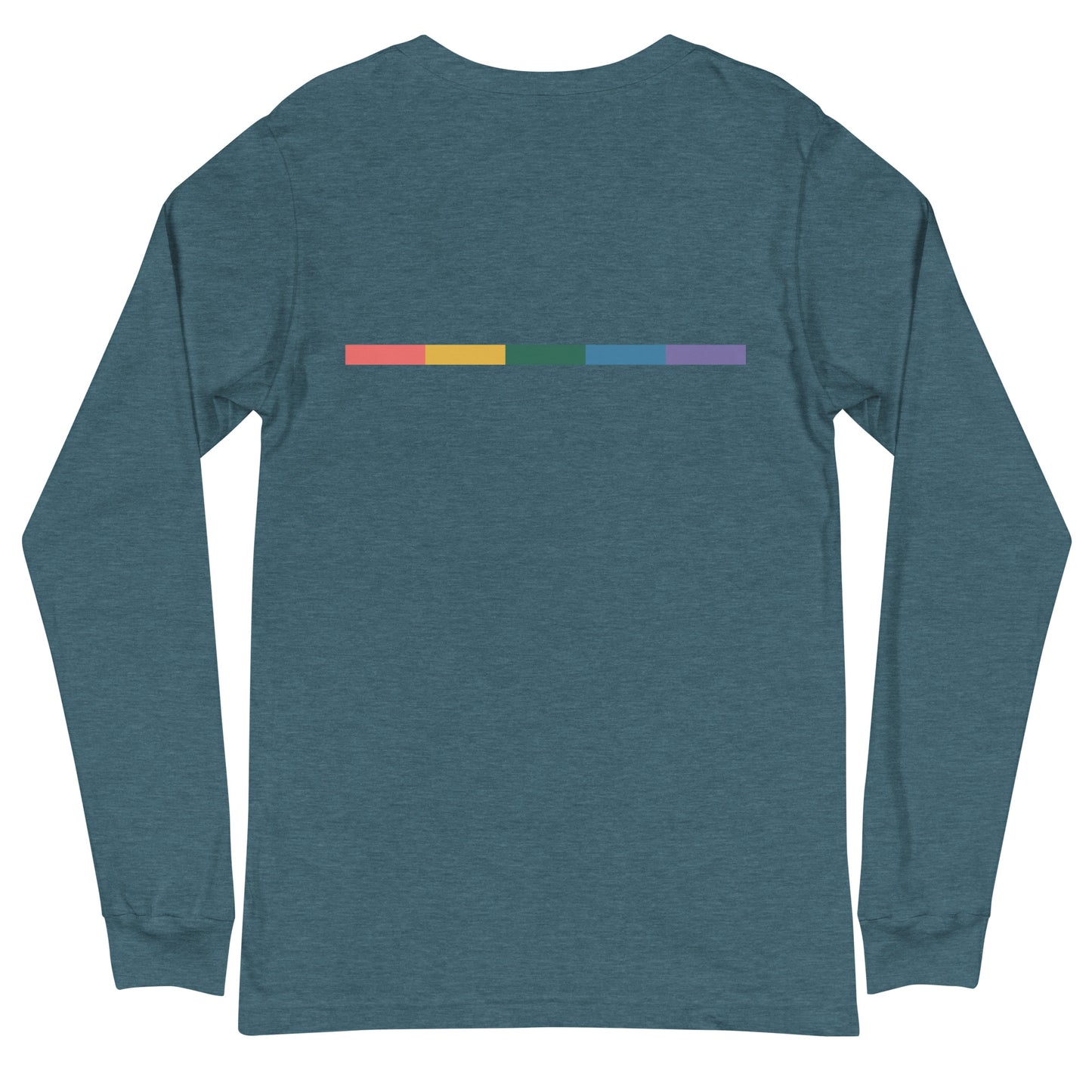 Signal Long Sleeve Tee — heather deep teal, back view, queer-owned PNW Pride apparel