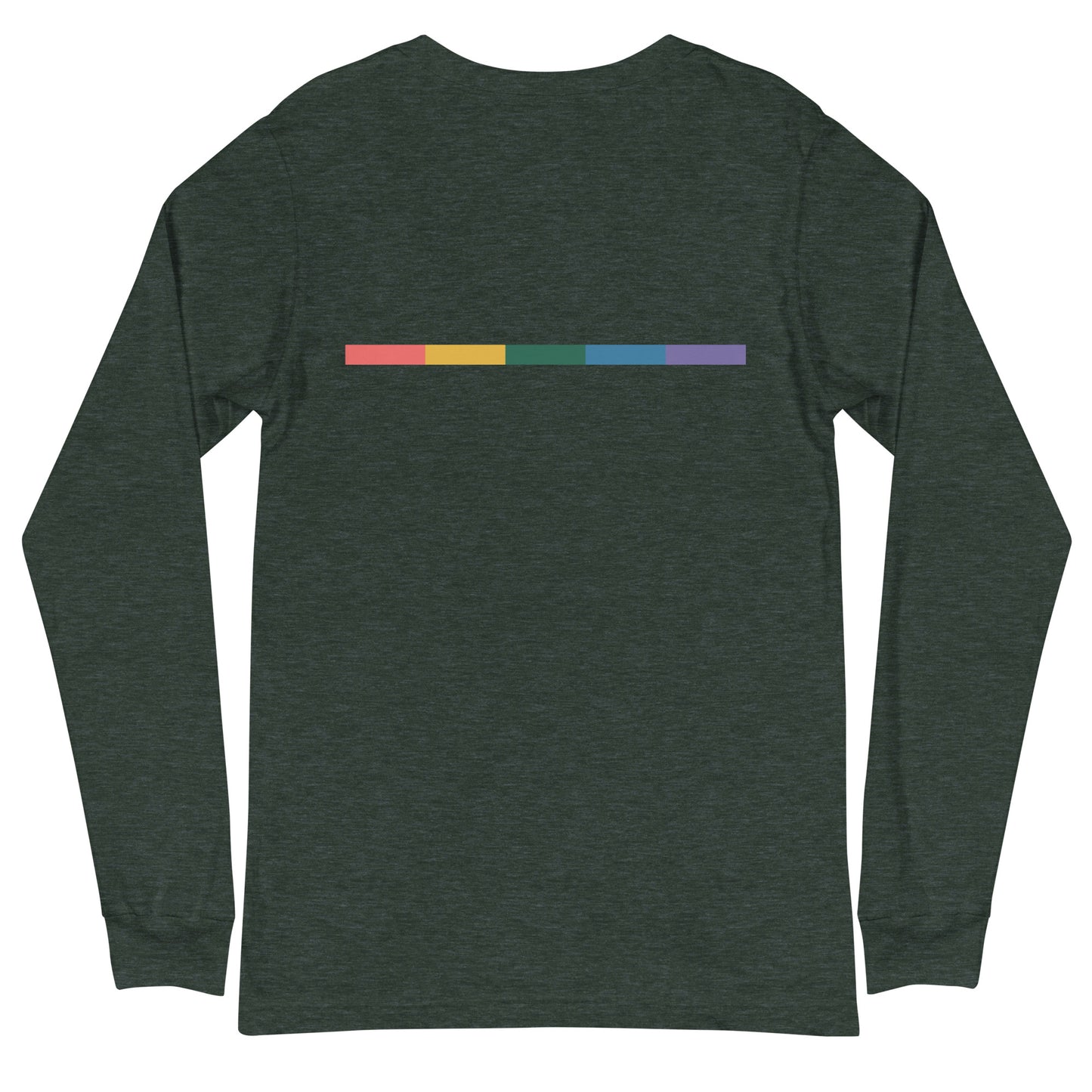 Signal Long Sleeve Tee — heather forest, back view, queer-owned PNW Pride apparel