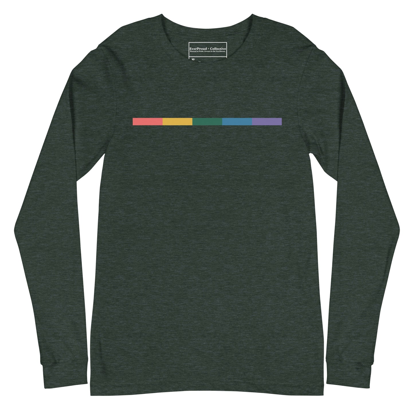 Signal Long Sleeve Tee — heather forest, front view, queer-owned PNW Pride apparel