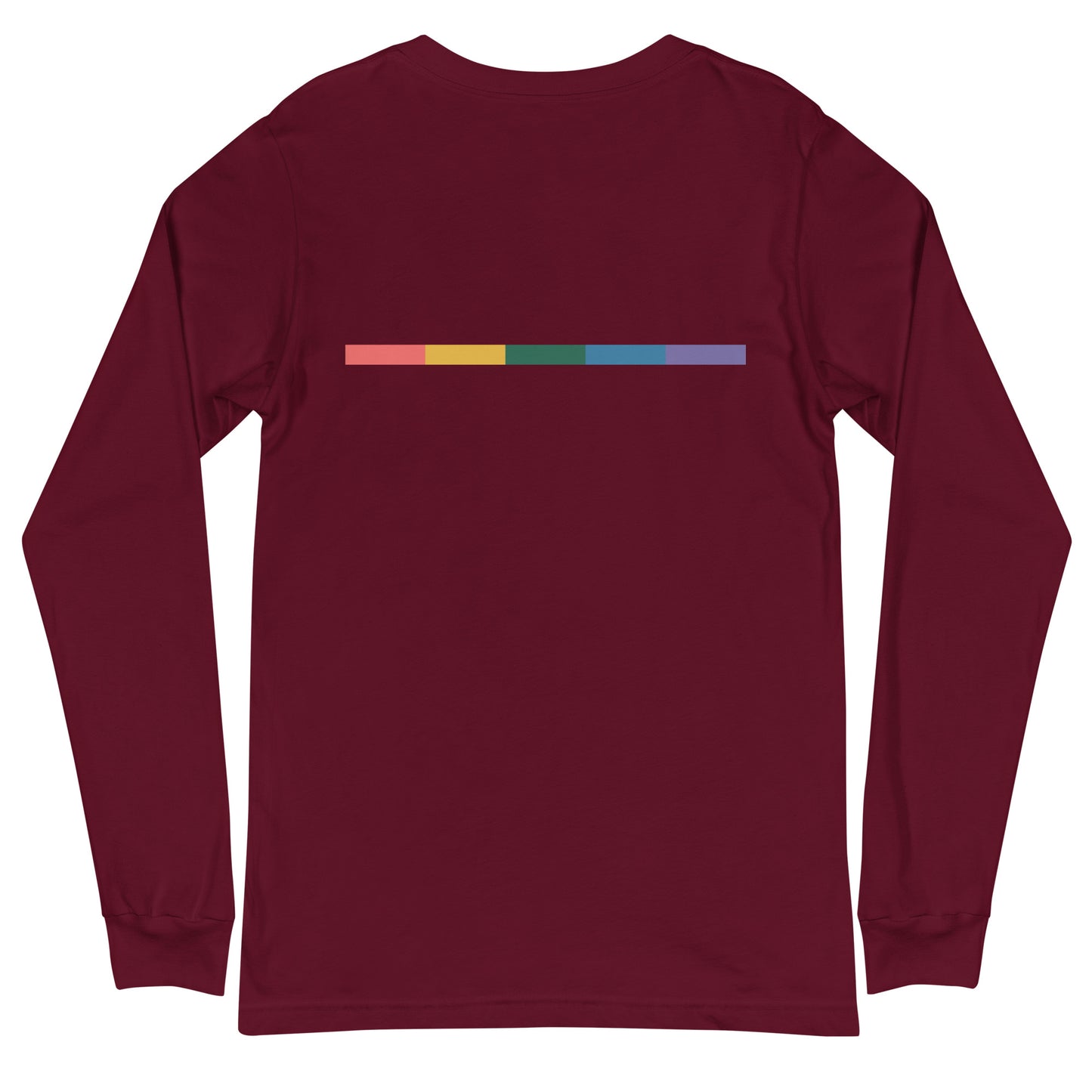 Signal Long Sleeve Tee — maroon, back view, queer-owned PNW Pride apparel