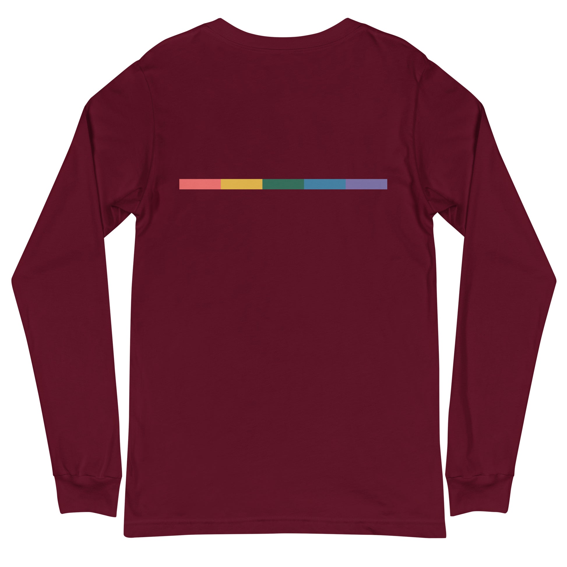 Signal Long Sleeve Tee — maroon, back view, queer-owned PNW Pride apparel