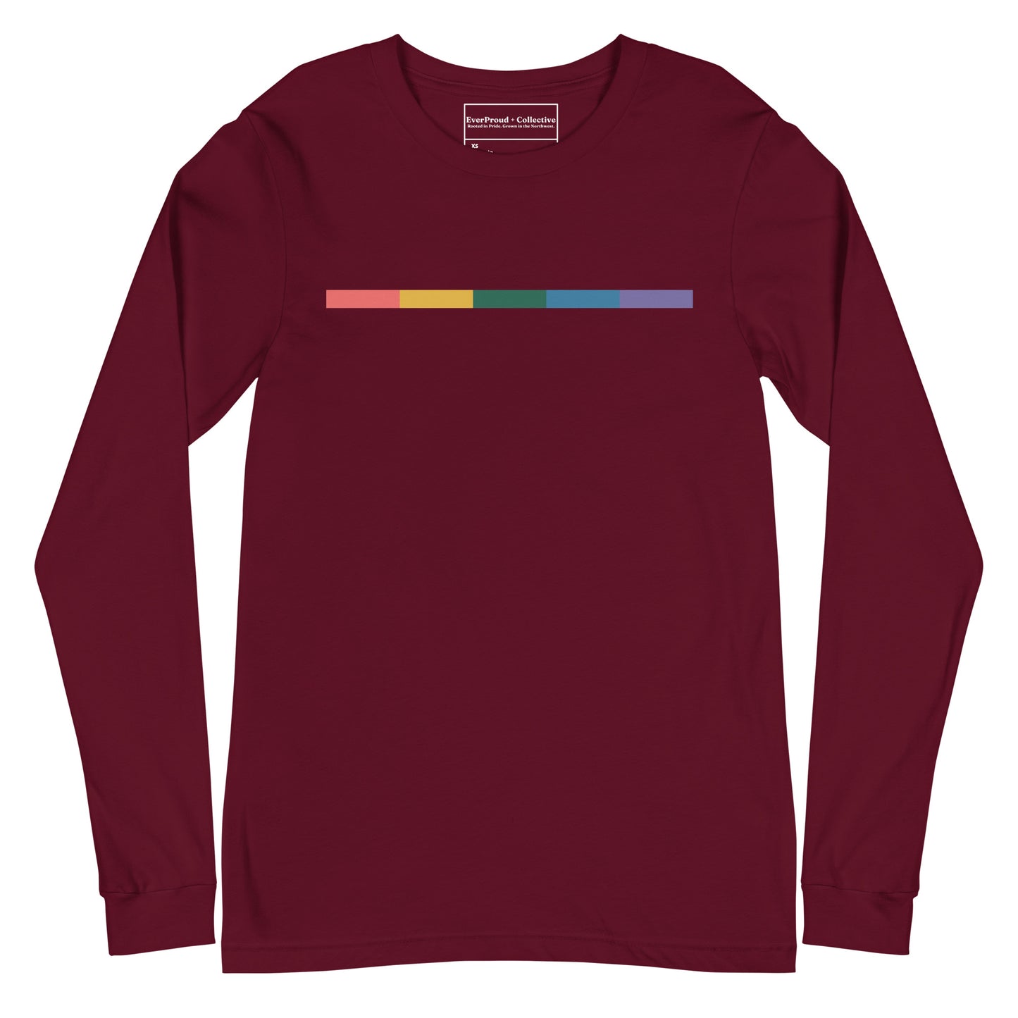 Signal Long Sleeve Tee — maroon, front view, queer-owned PNW Pride apparel