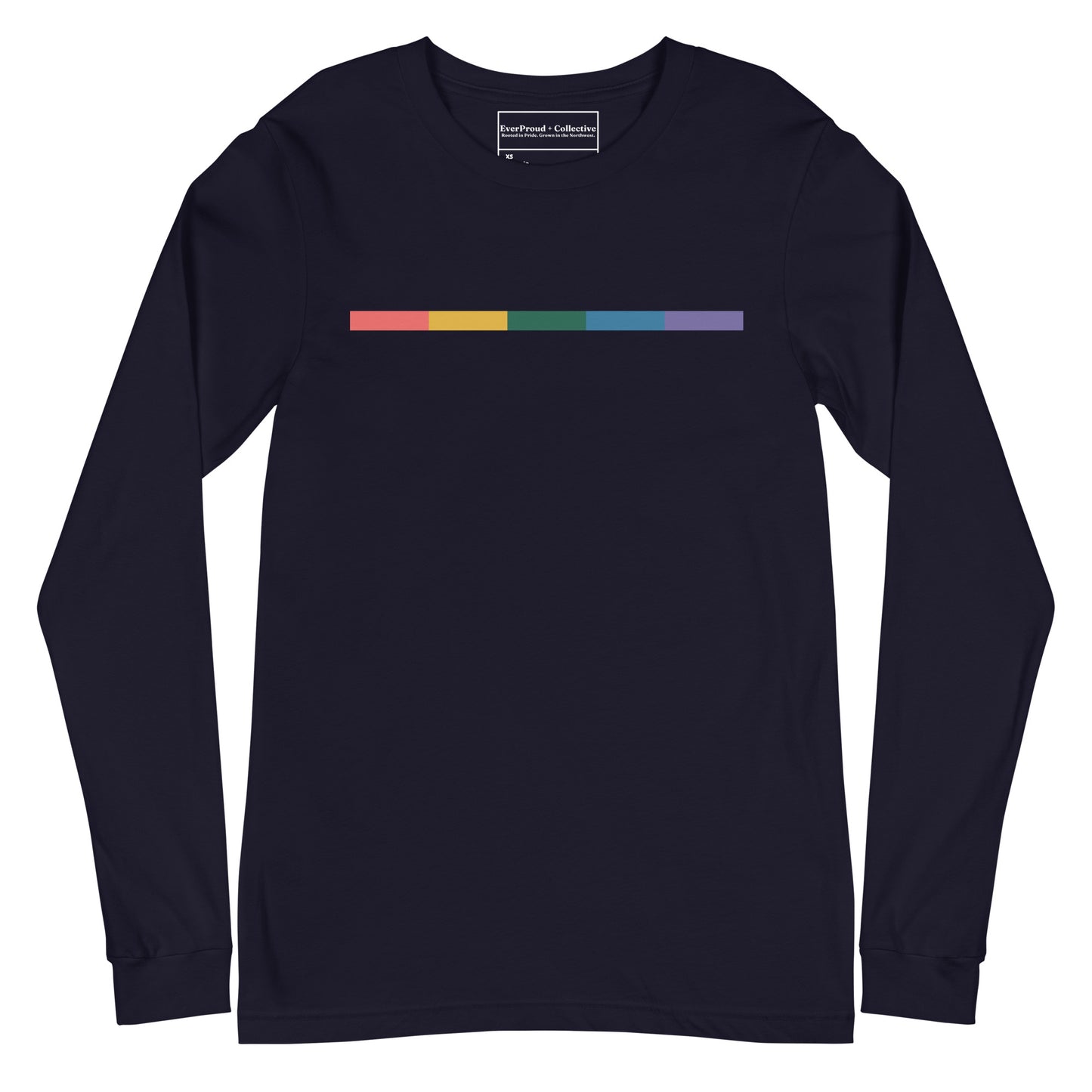 Signal Long Sleeve Tee — navy, front view, queer-owned PNW Pride apparel