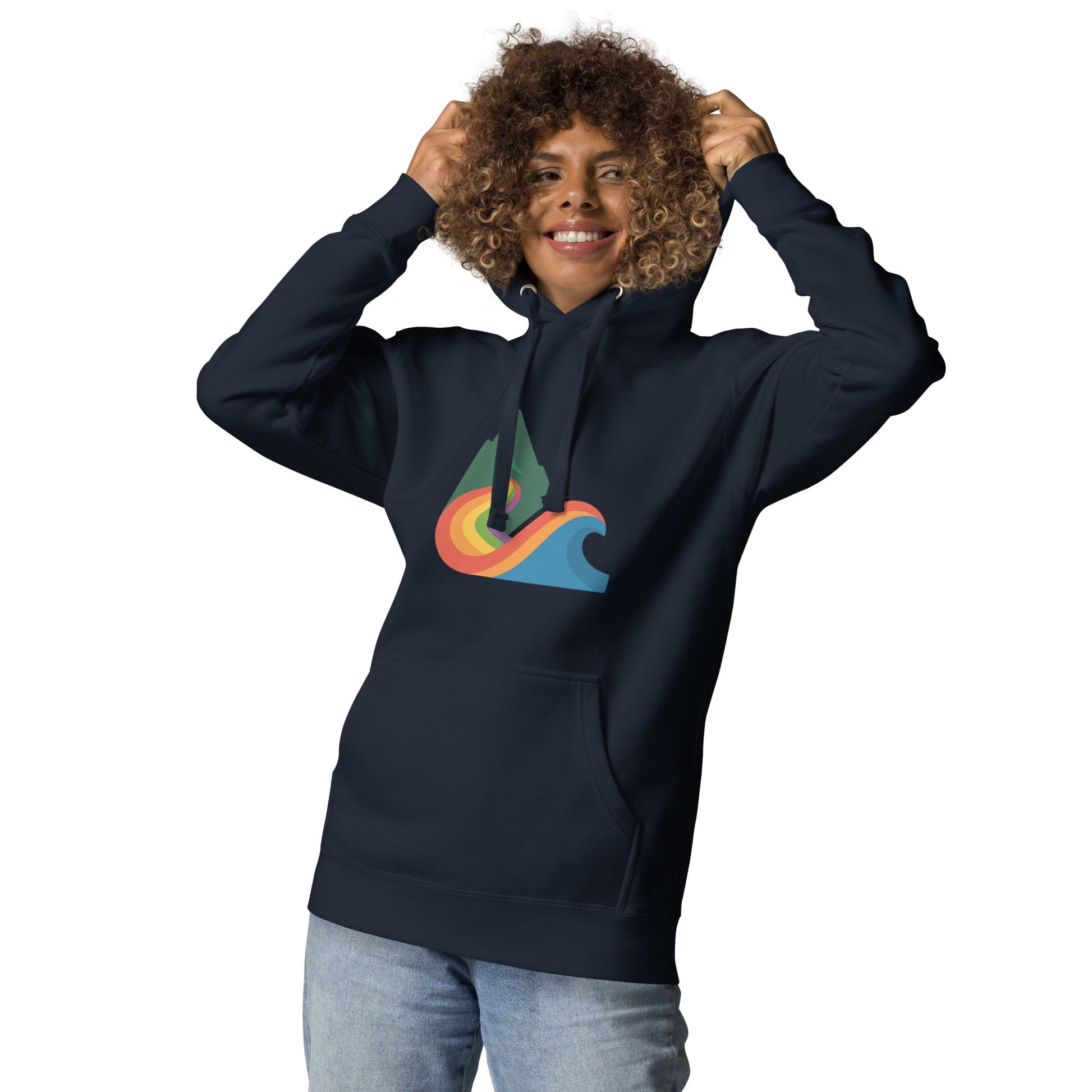 EverProud Logo Minimalist Hoodie — navy blazer, front view, queer-owned PNW Pride apparel