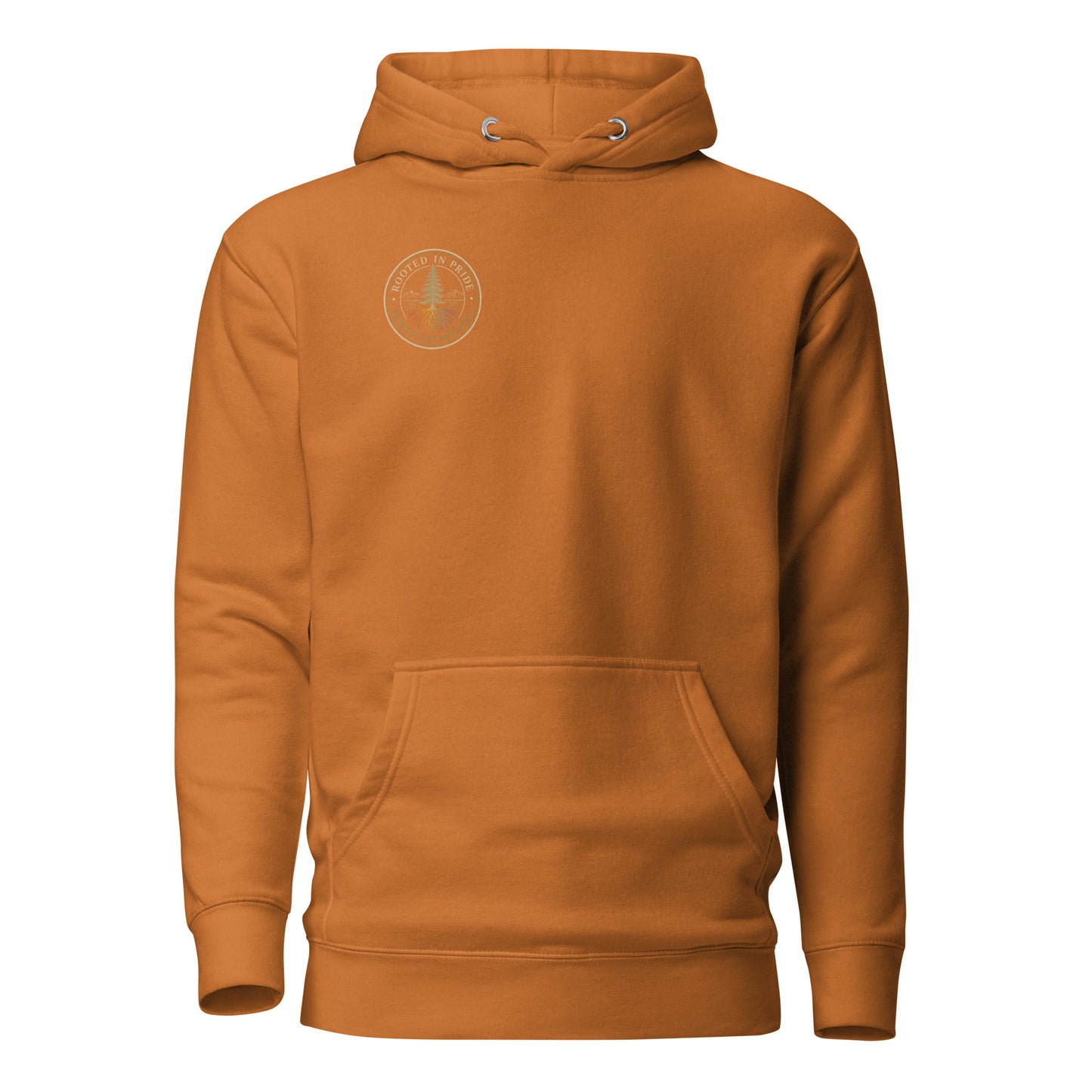 Beneath the Canopy Hoodie — adobe, front view, queer-owned PNW Pride apparel