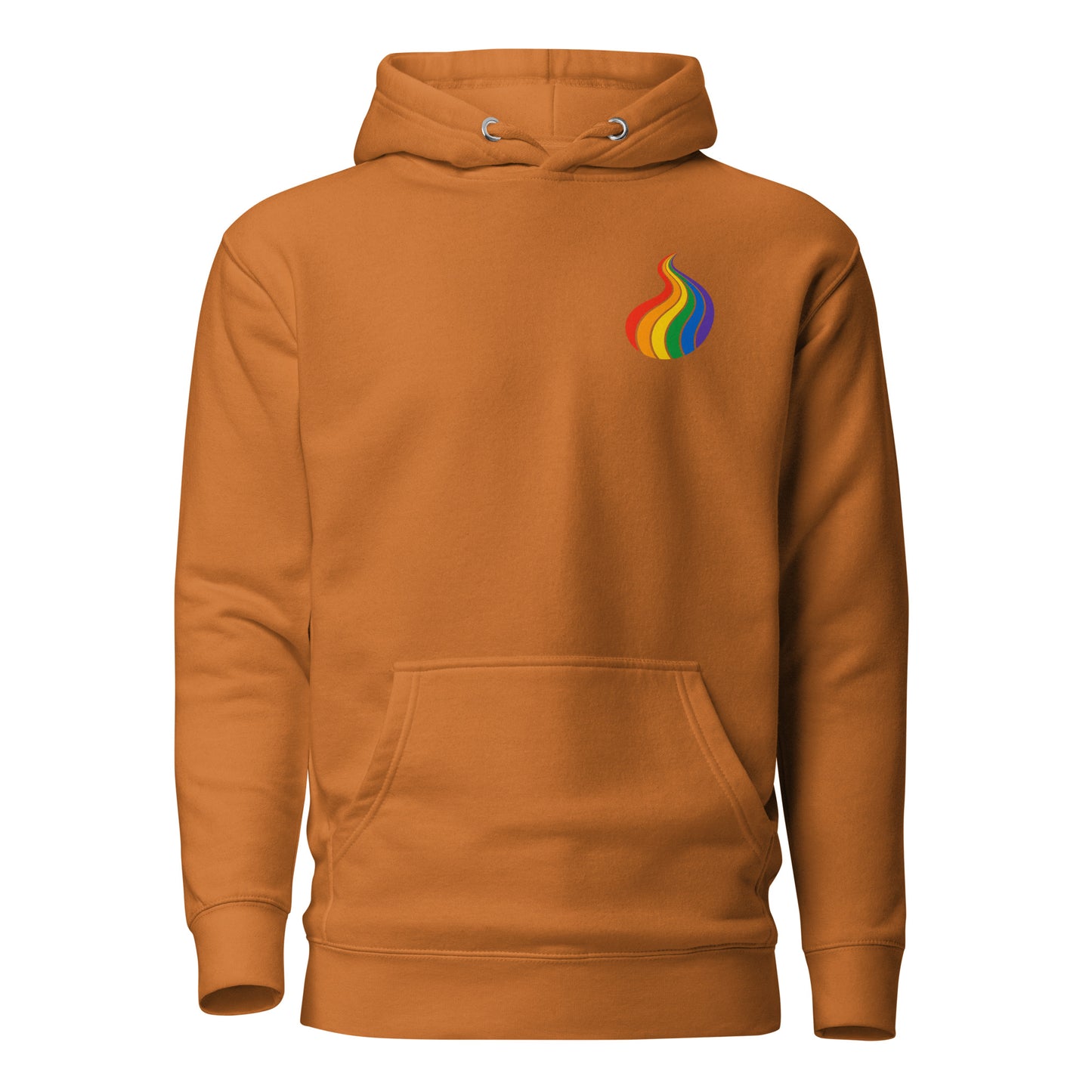 ProudPath Hoodie — adobe, front view, queer-owned PNW Pride apparel