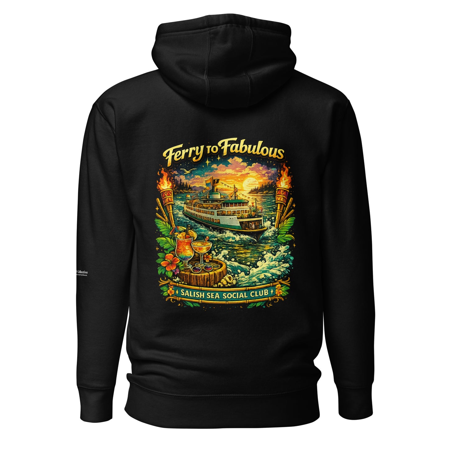 Ferry to Fabulous Hoodie — black, back view, queer-owned PNW Pride apparel