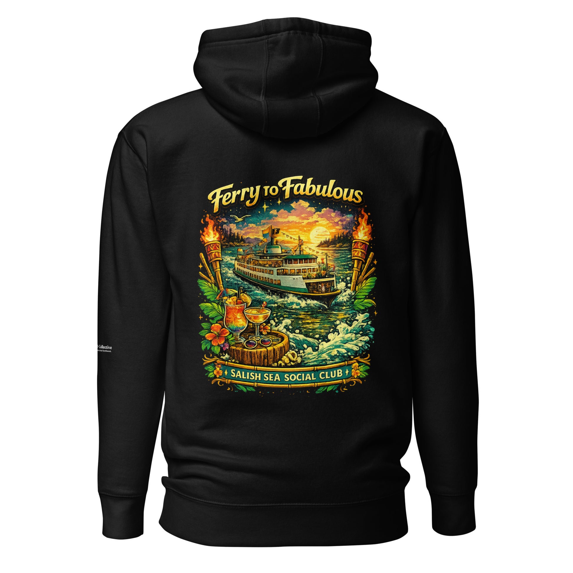 Ferry to Fabulous Hoodie — black, back view, queer-owned PNW Pride apparel