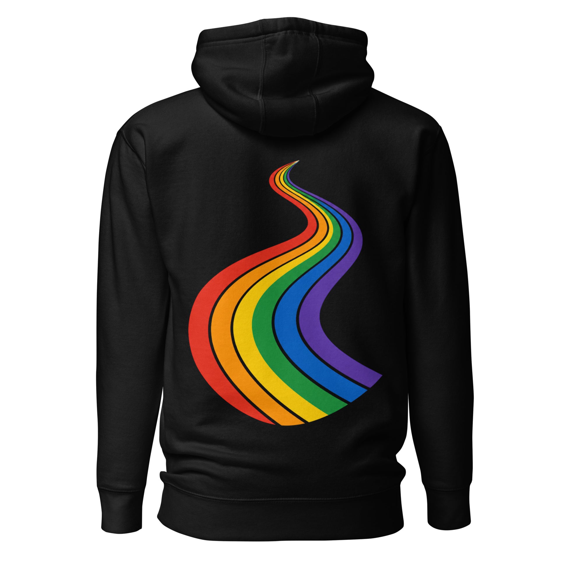 ProudPath Hoodie — black, back view, queer-owned PNW Pride apparel