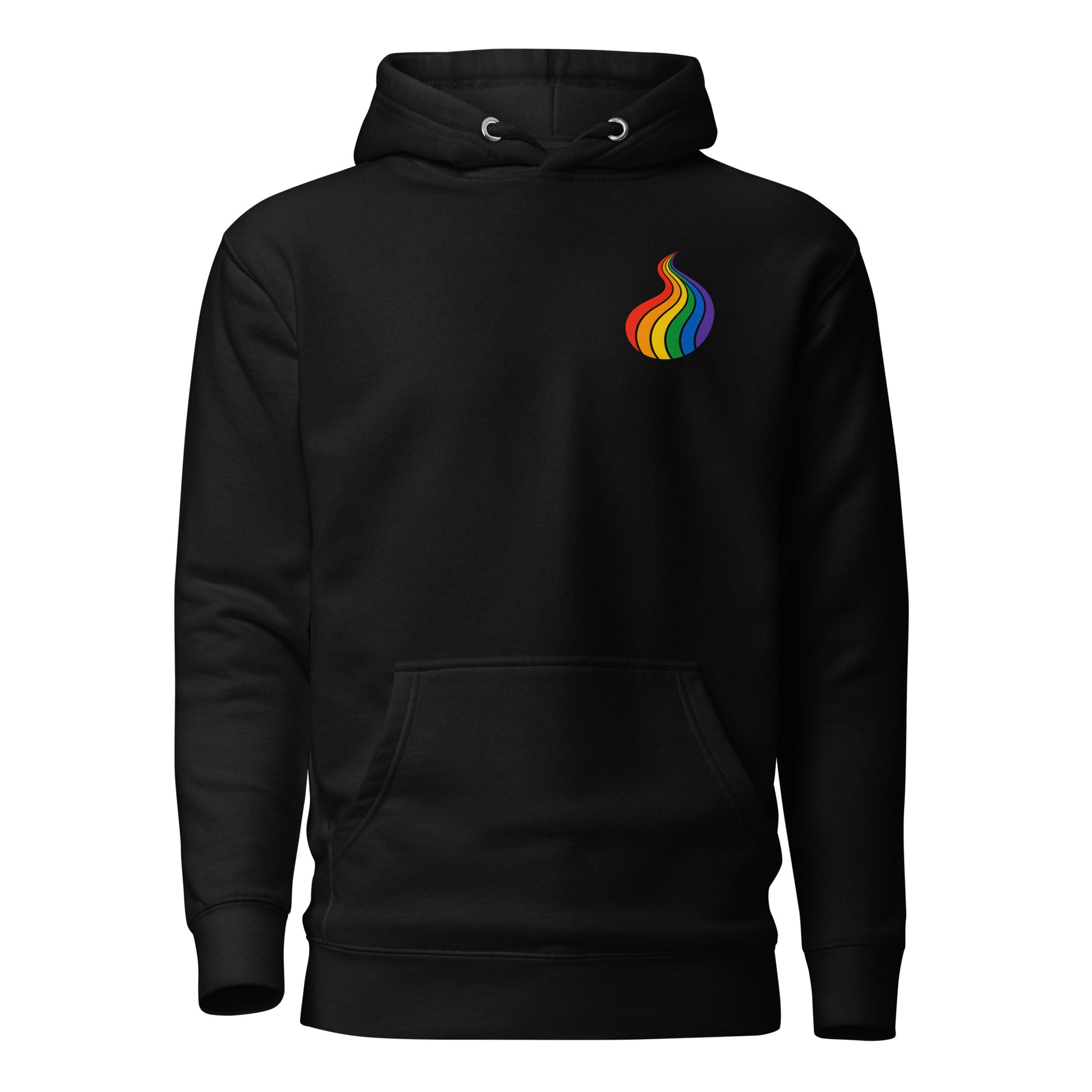 ProudPath Hoodie — black, front view, queer-owned PNW Pride apparel