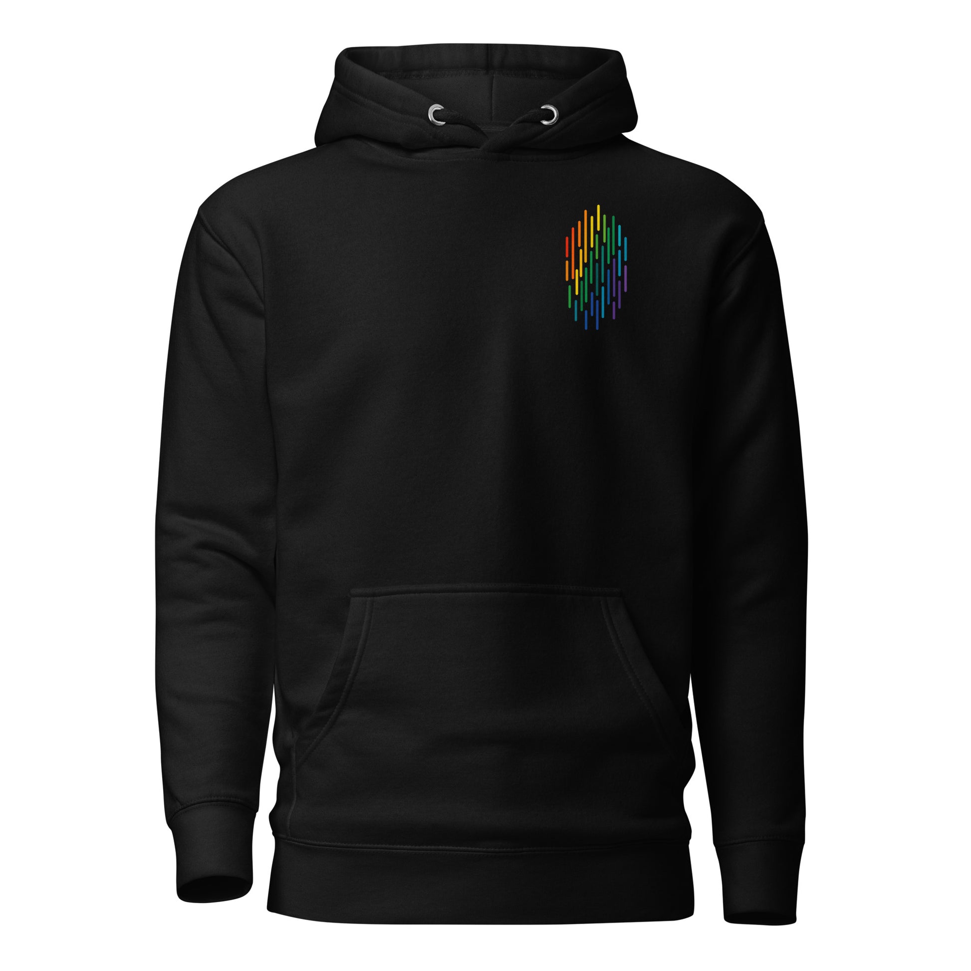 PrideFall Hoodie — black, front view, queer-owned PNW Pride apparel