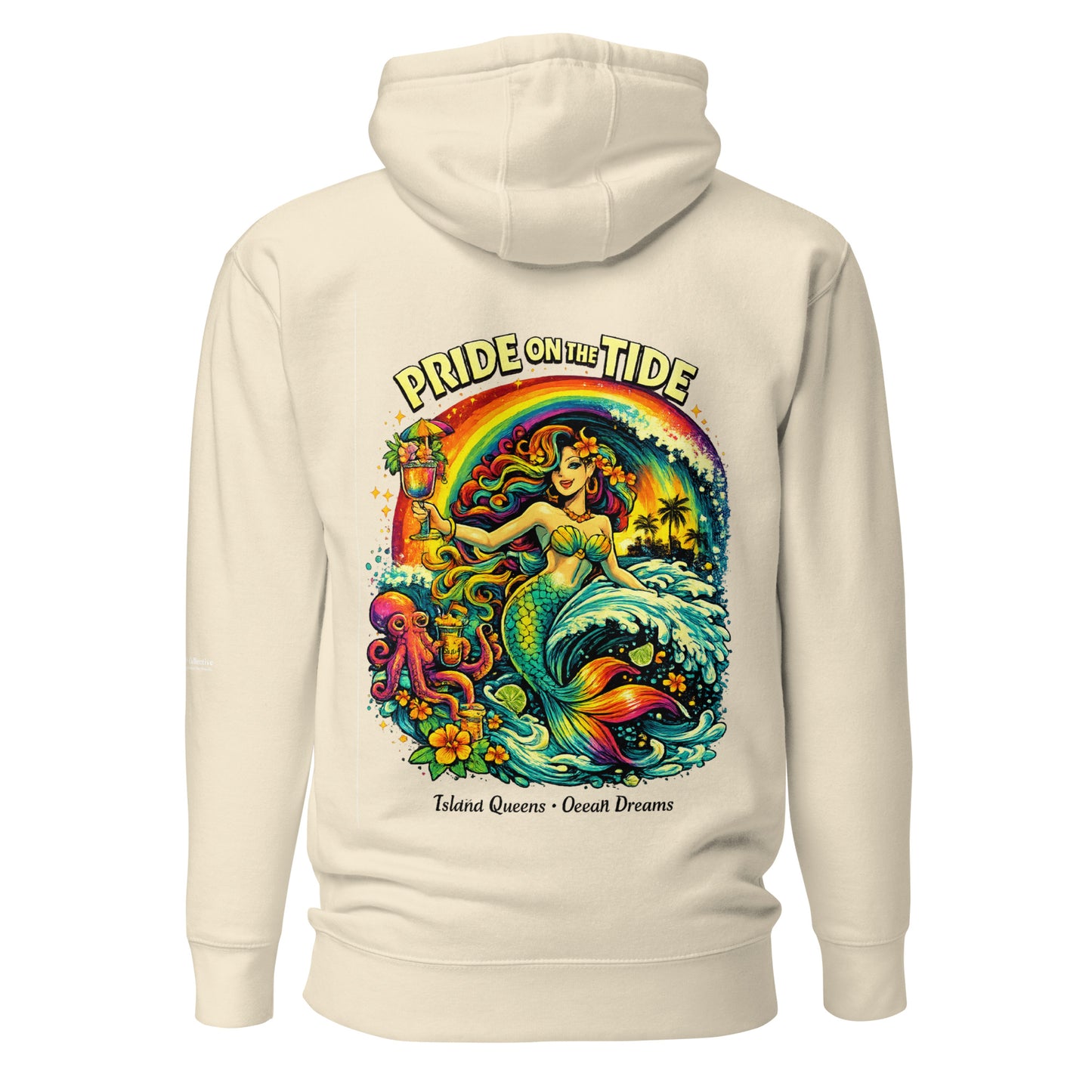 Pride on the Tide Hoodie — bone, back view, queer-owned PNW Pride apparel