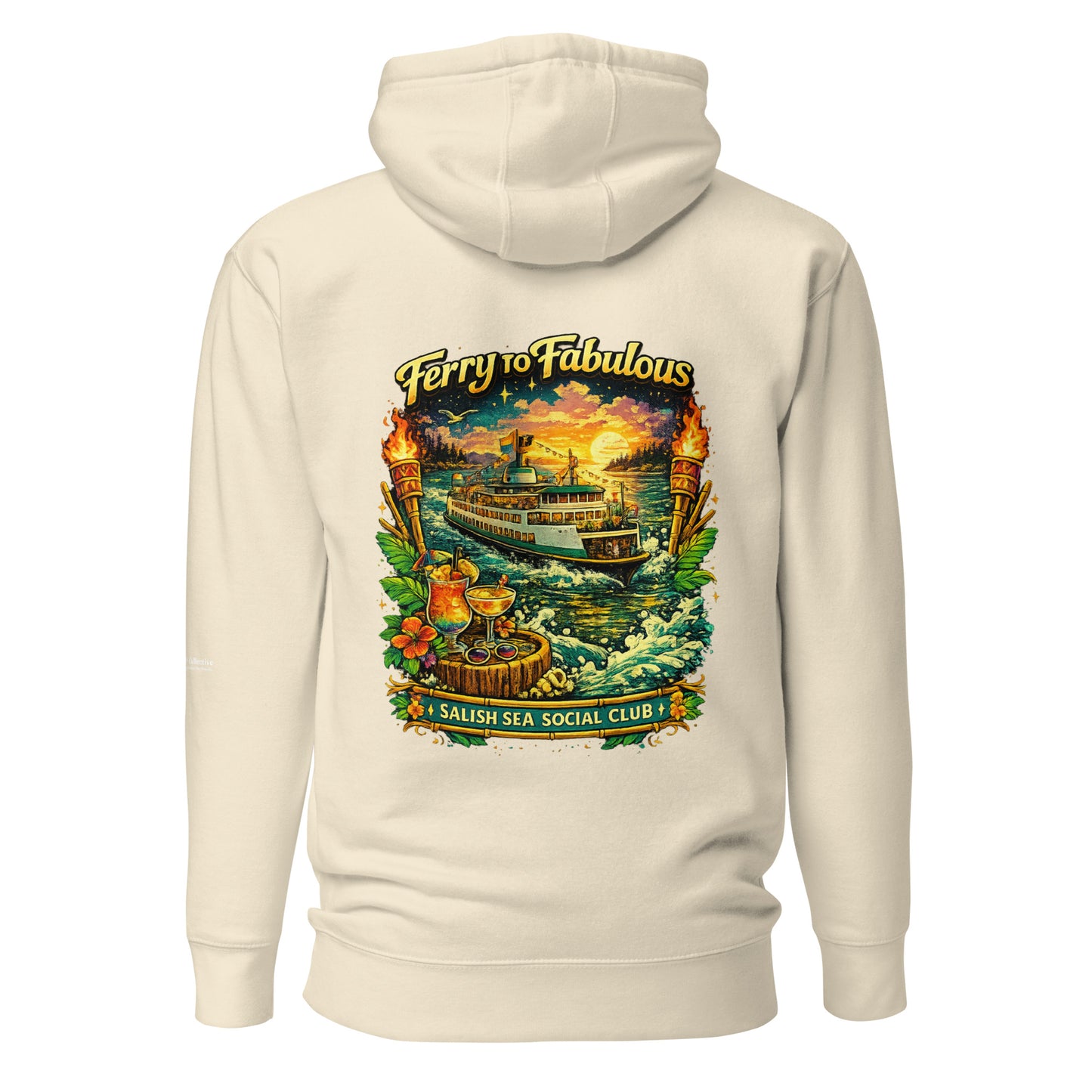 Ferry to Fabulous Hoodie — bone, back view, queer-owned PNW Pride apparel