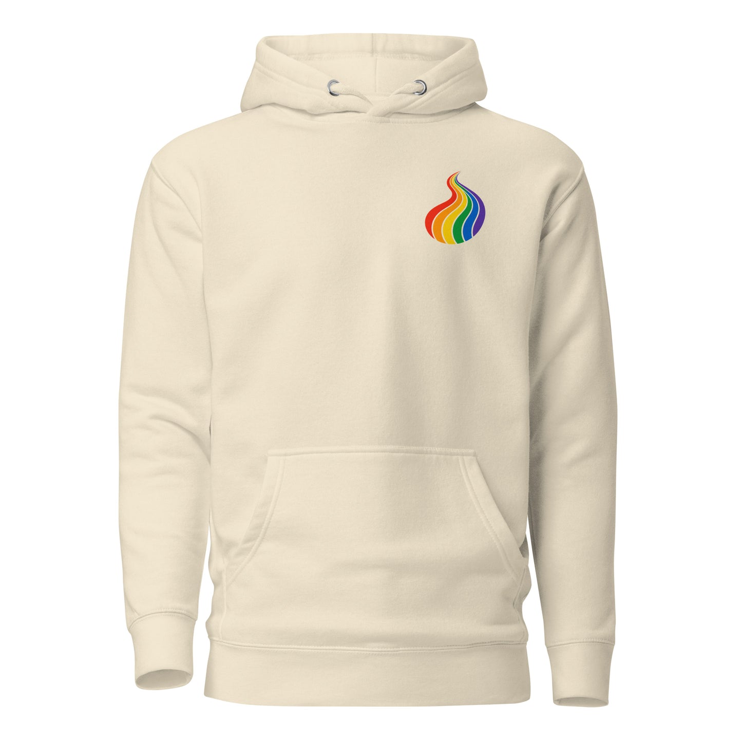 ProudPath Hoodie — bone, front view, queer-owned PNW Pride apparel
