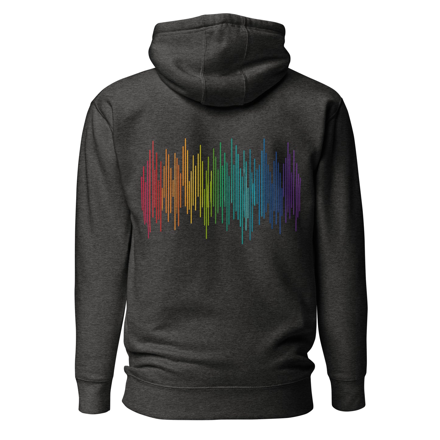 PrideFall Hoodie — charcoal heather, back view, queer-owned PNW Pride apparel