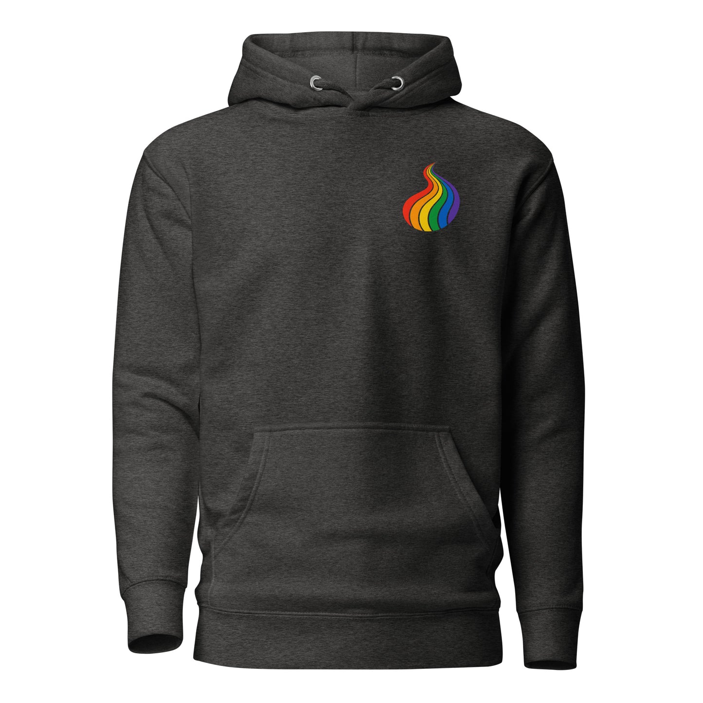ProudPath Hoodie — charcoal heather, front view, queer-owned PNW Pride apparel