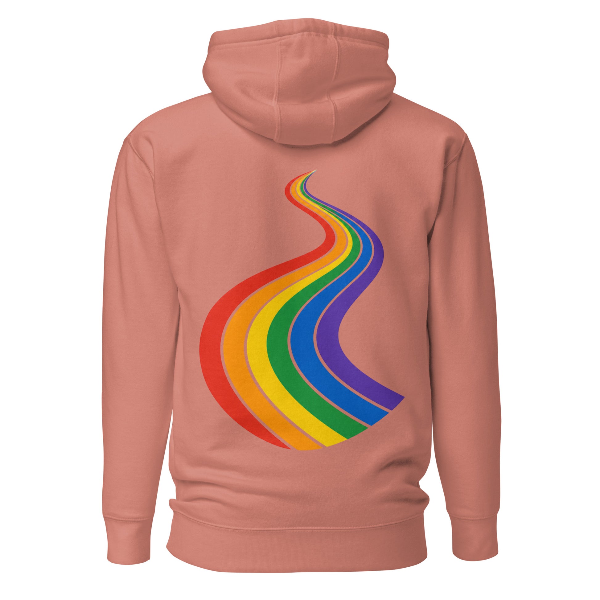 ProudPath Hoodie — dusty rose, back view, queer-owned PNW Pride apparel