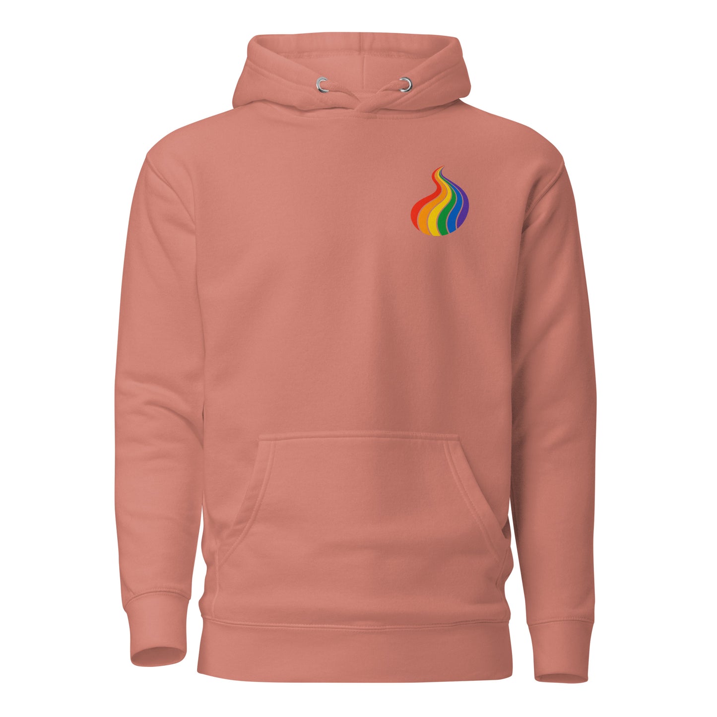 ProudPath Hoodie — dusty rose, front view, queer-owned PNW Pride apparel