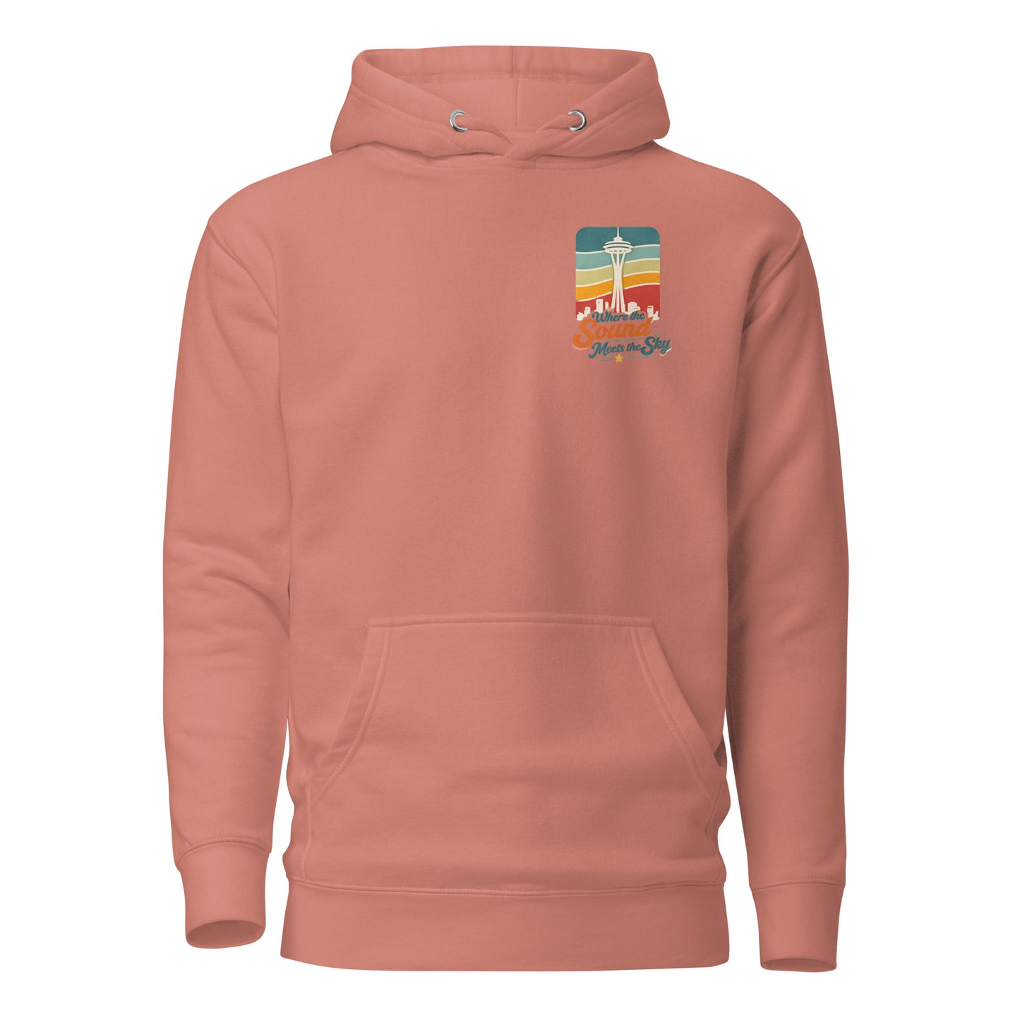 Where the Sound Meets the Sky Hoodie — dusty rose, front view, queer-owned PNW Pride apparel