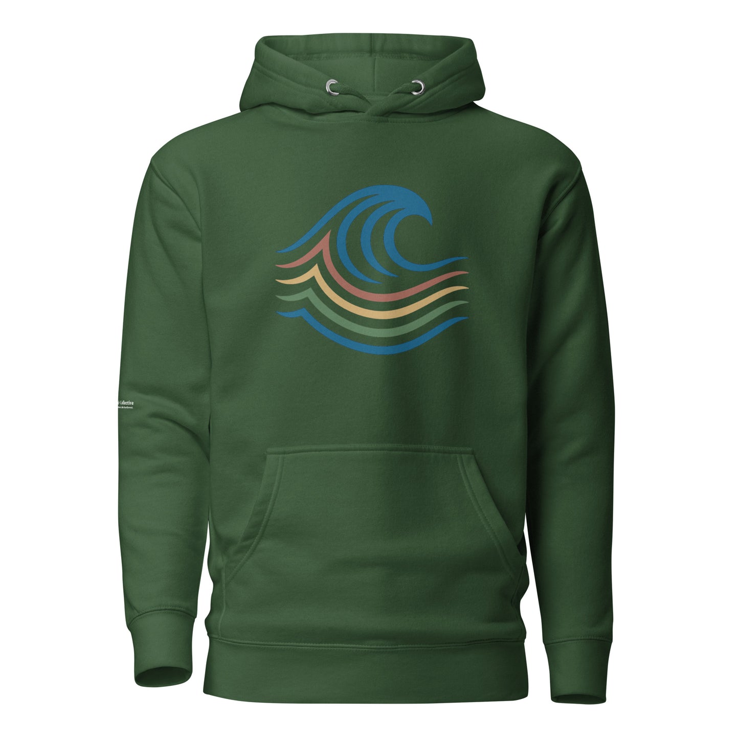 BreakWater Hoodie — forest green, front view, queer-owned PNW Pride apparel