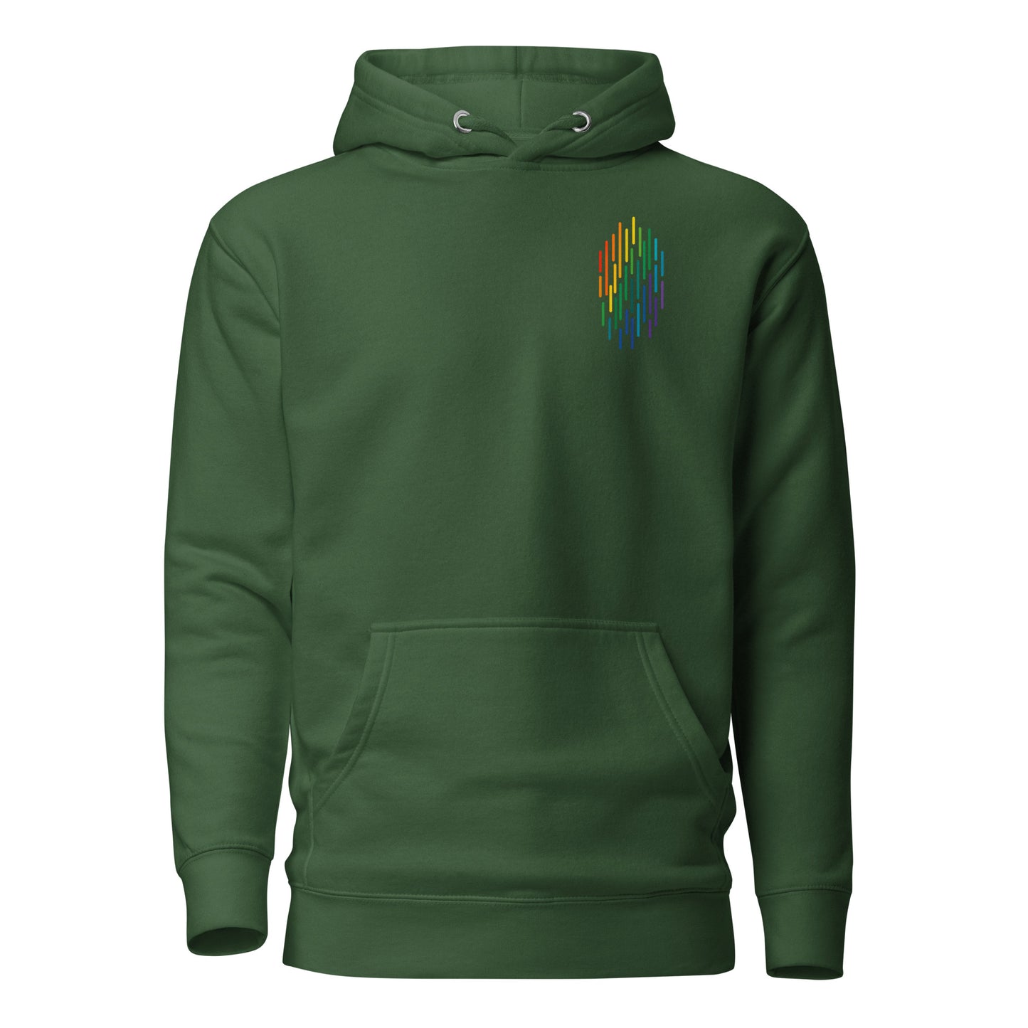 PrideFall Hoodie — forest green, front view, queer-owned PNW Pride apparel