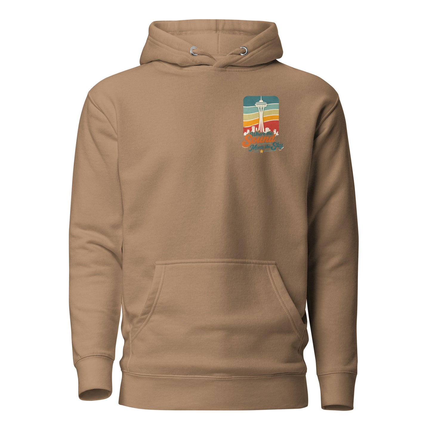 Where the Sound Meets the Sky Hoodie — latte, front view, queer-owned PNW Pride apparel
